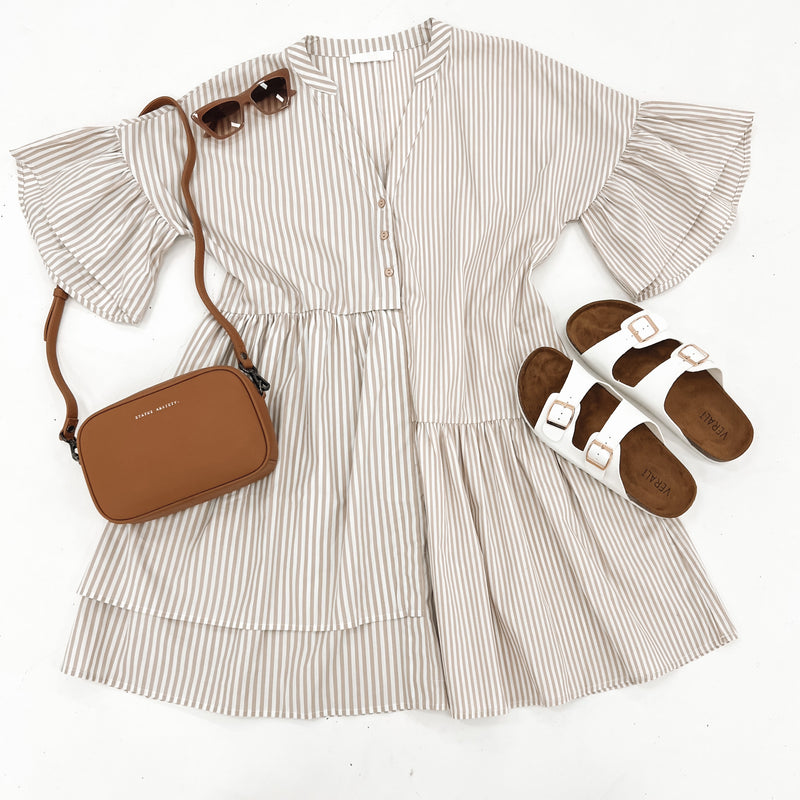 Rochelle Mini Dress Beige Stripe