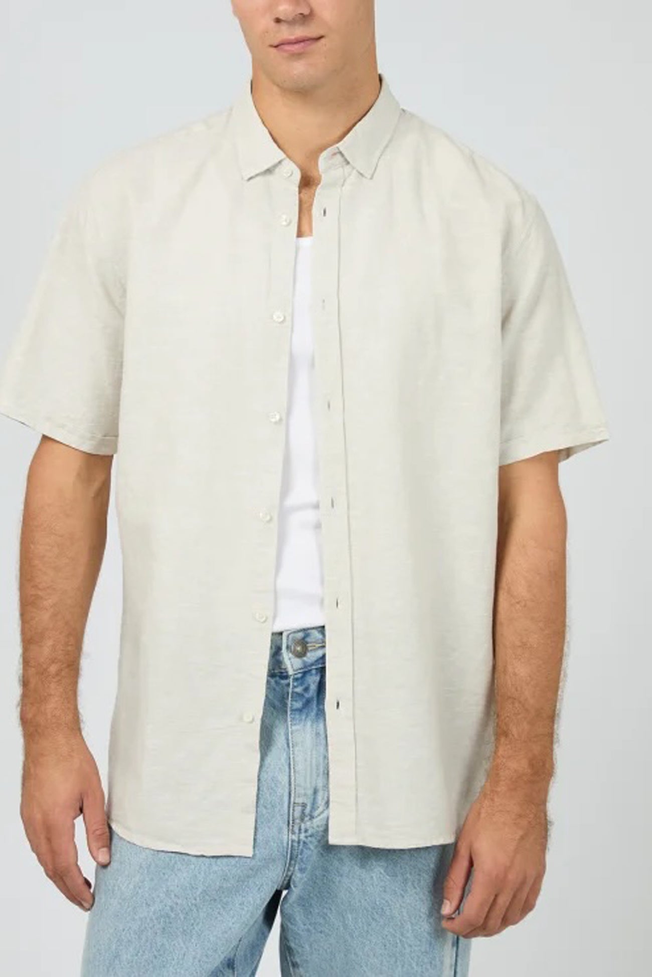 Textured Linen Short Sleeve Shirt Dove