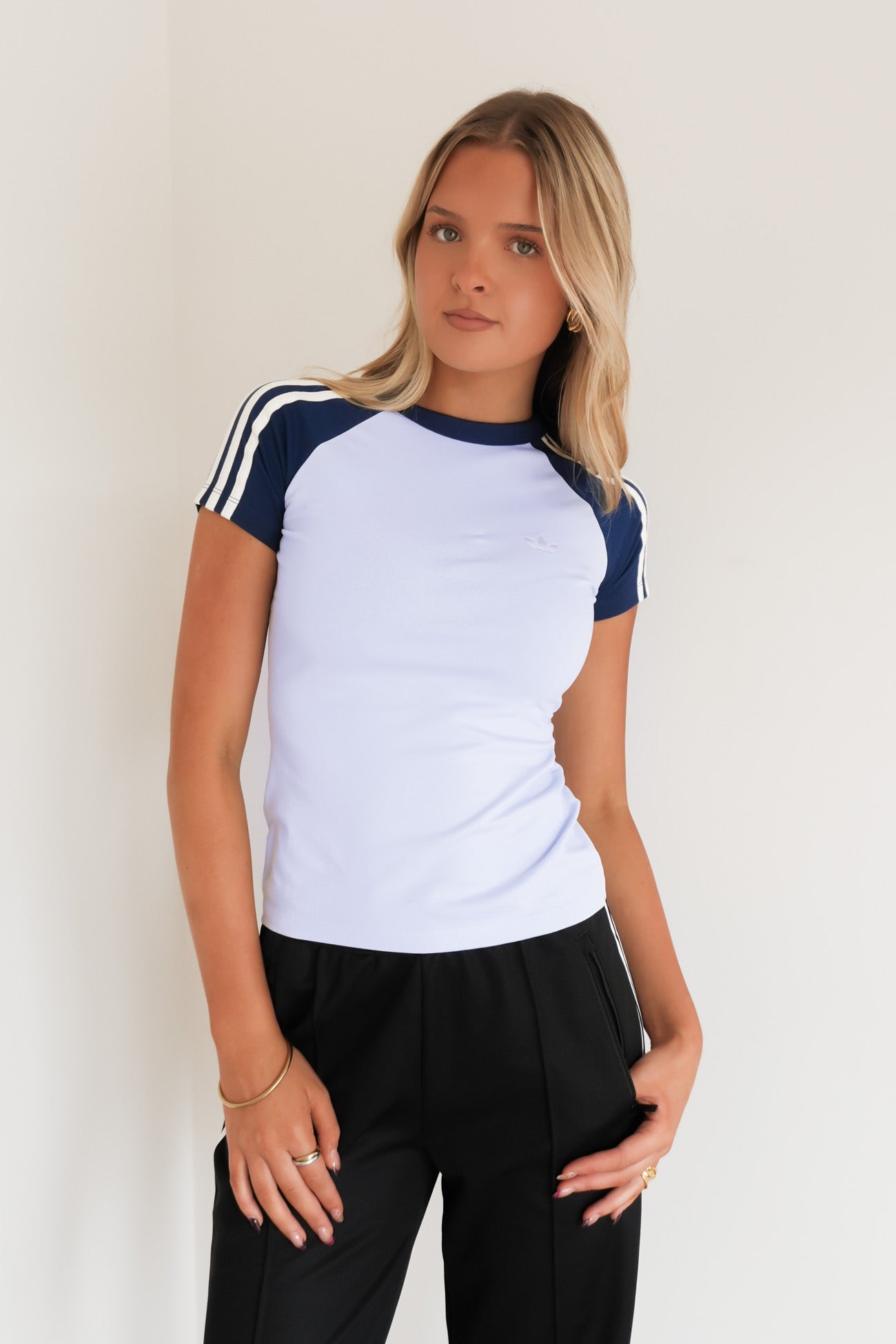 3 Stripe Slim Tee Crystal Sky Indigo Night Off White