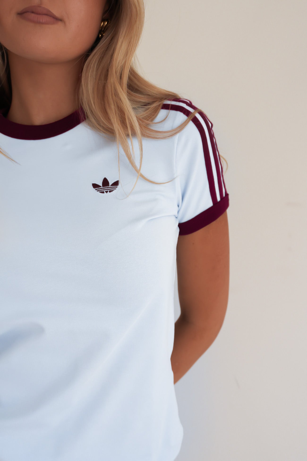 3 Stripe Slim Tee Crystal Sky Maroon