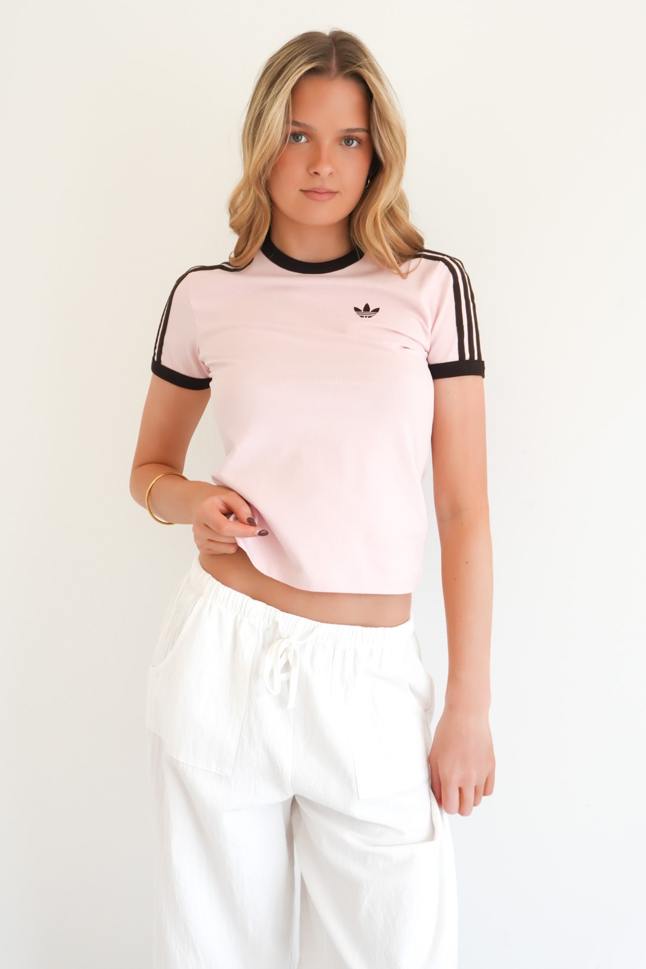 3 Stripe Slim Tee Sandy Pink Aurora Coffee