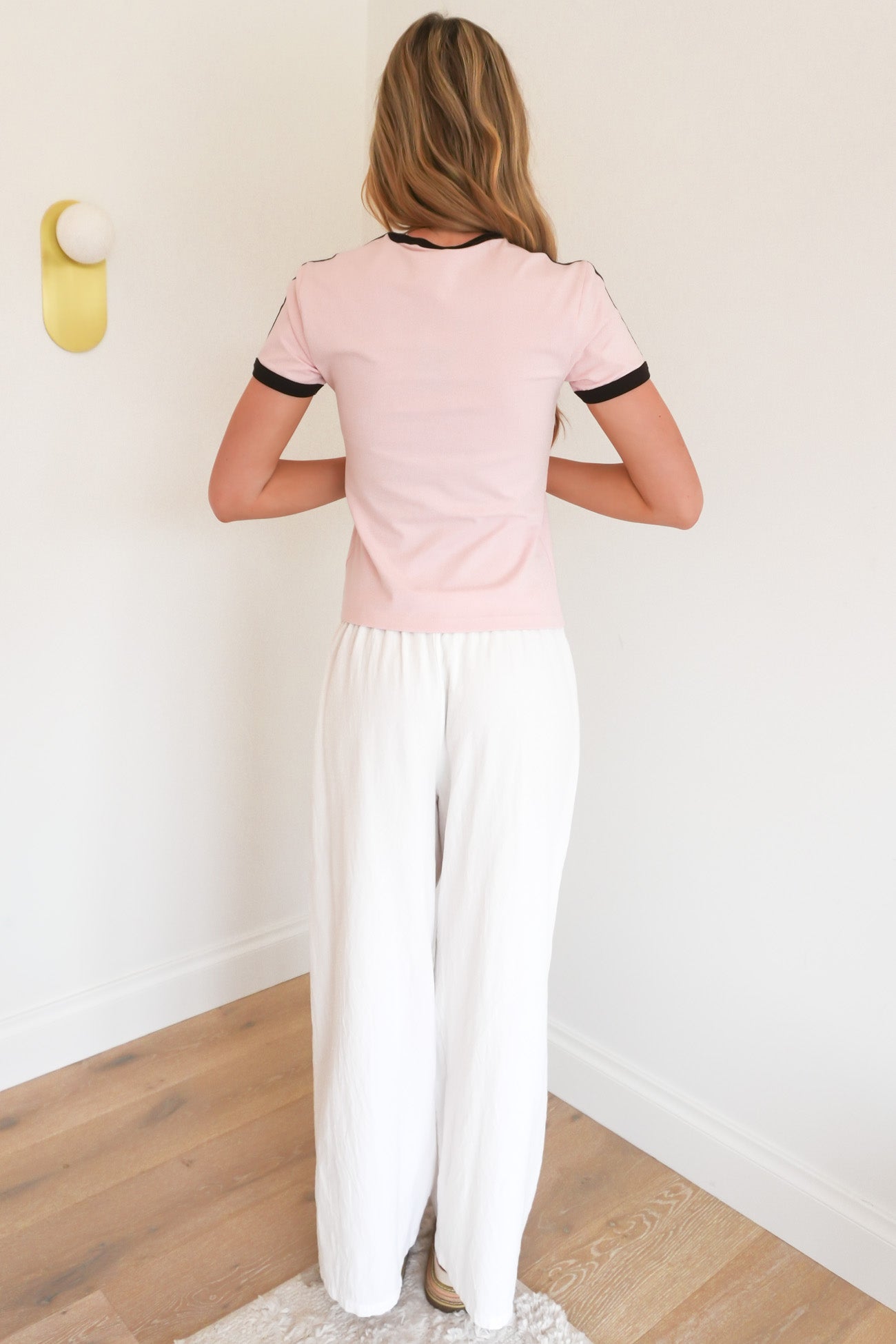 3 Stripe Slim Tee Sandy Pink Aurora Coffee