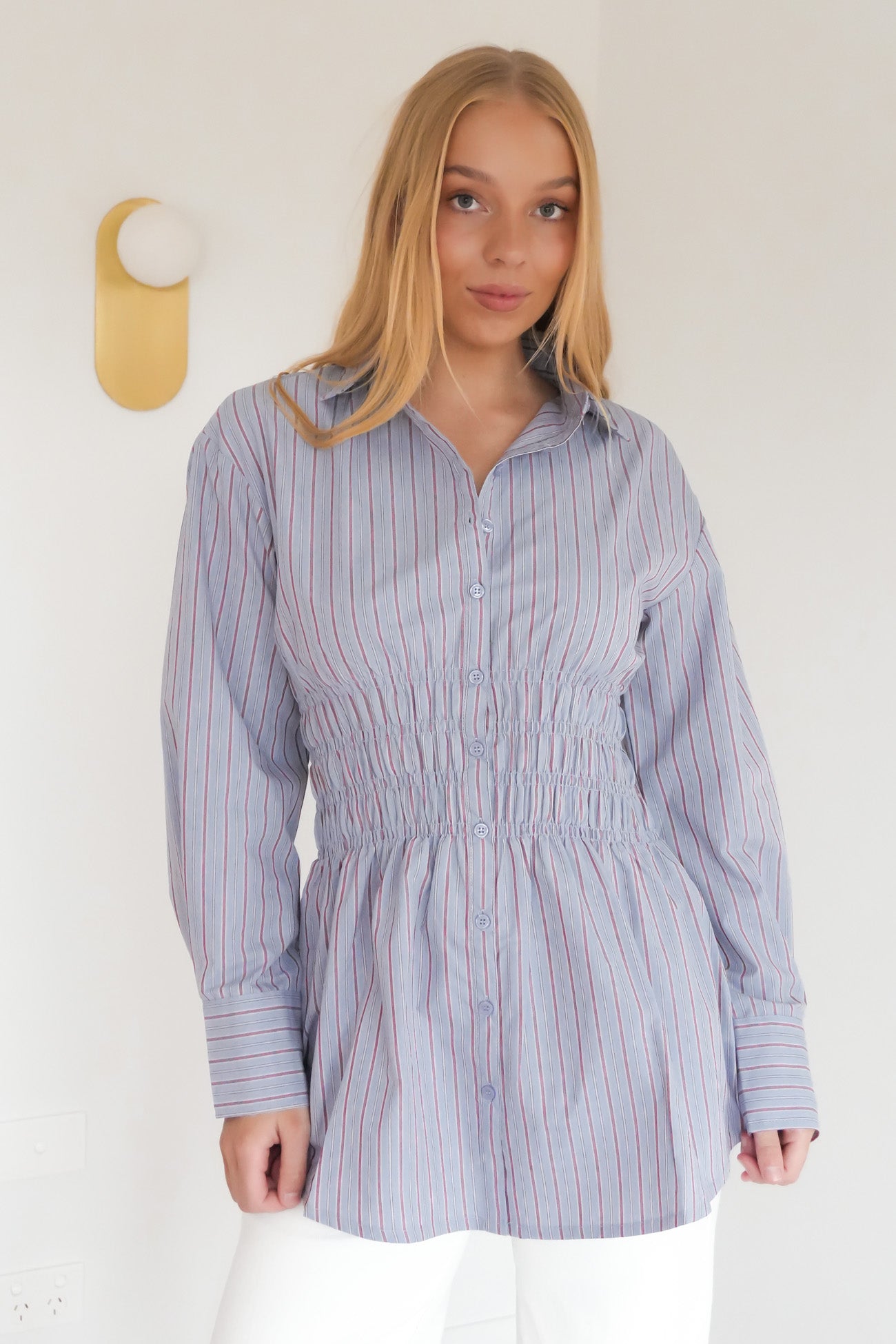 AAE Ruched Stripe Shirt Blue