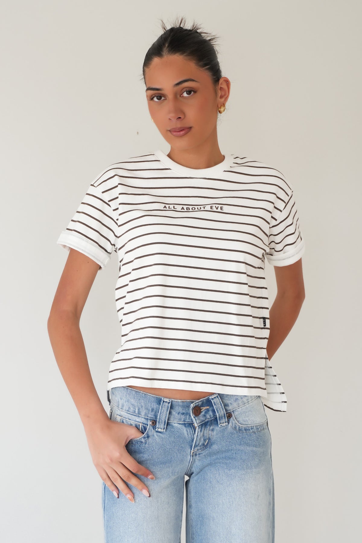 AAE Washed Stripe Tee Brown