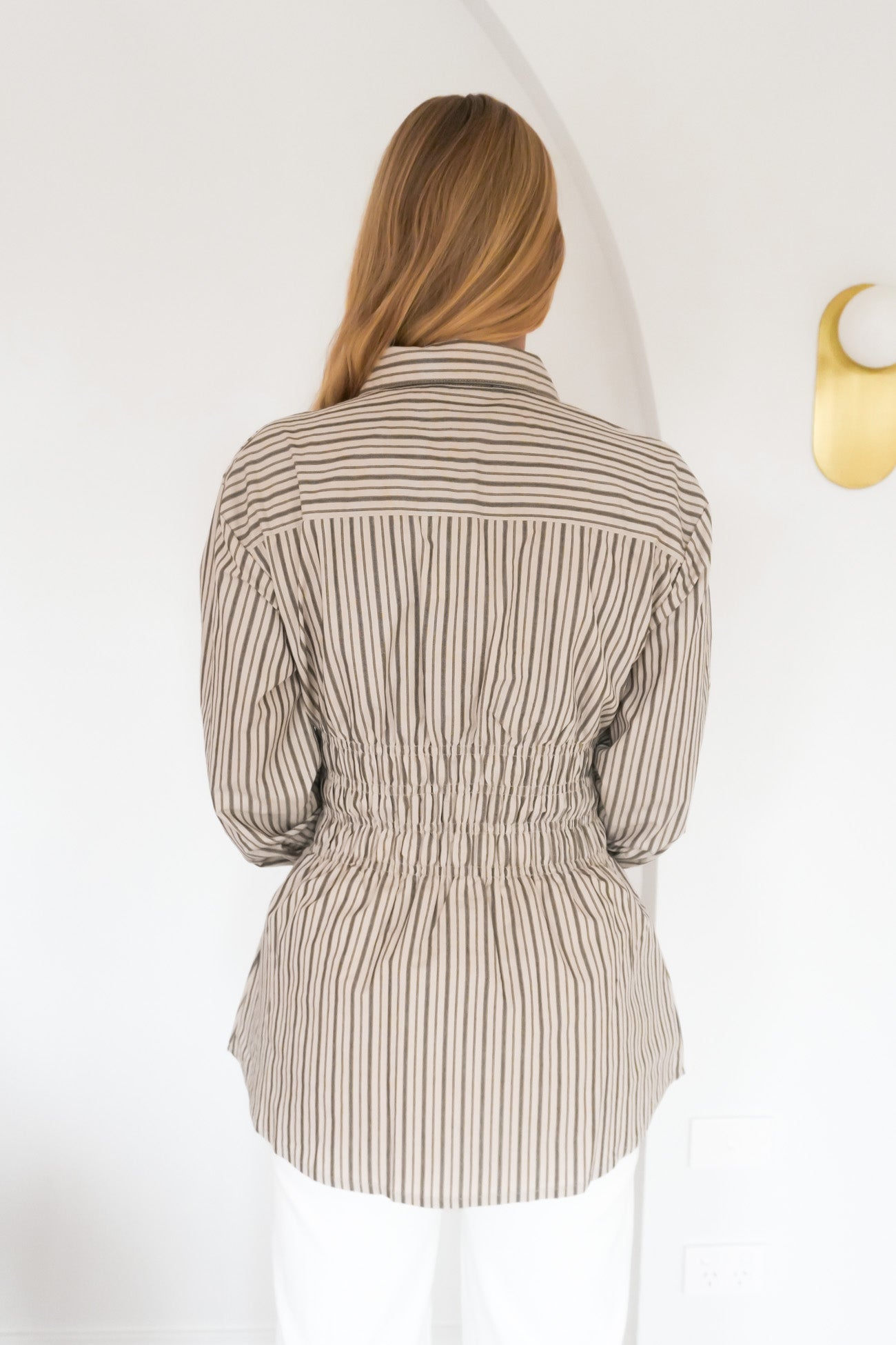 AAE Ruched Stripe Shirt Natural