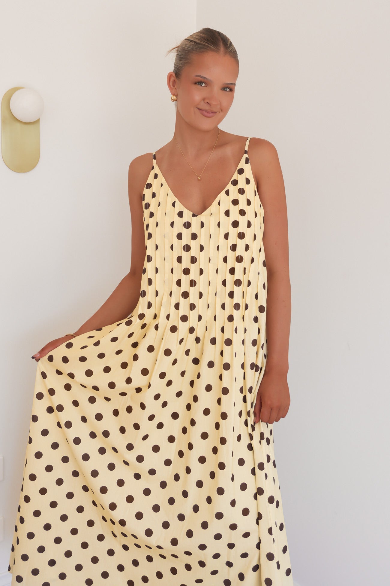 Abella Midi Dress Lemon Chocolate Polka Dot