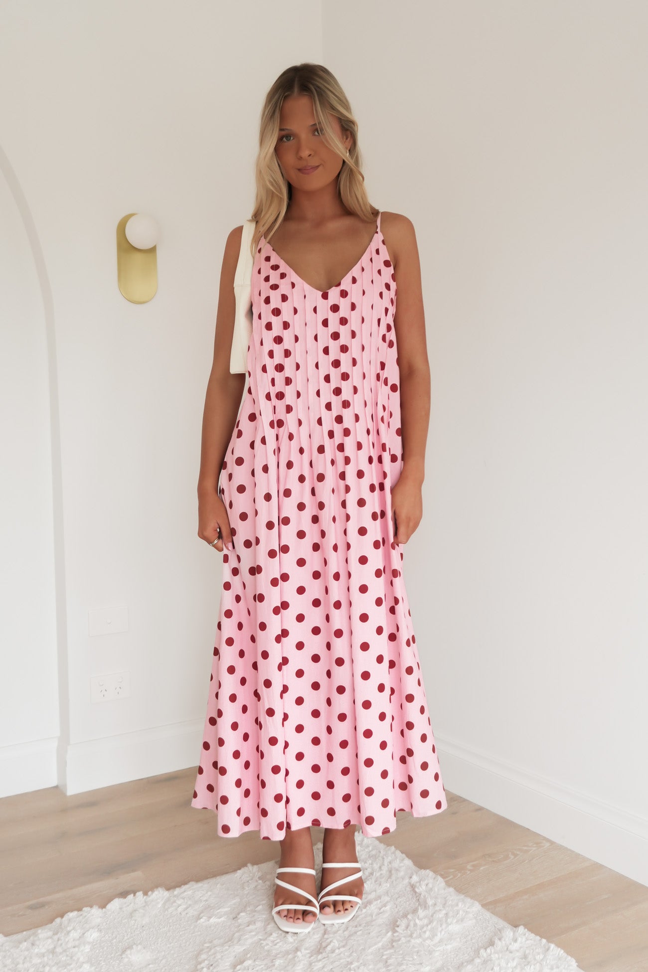 Abella Midi Dress Pink Polka Dot