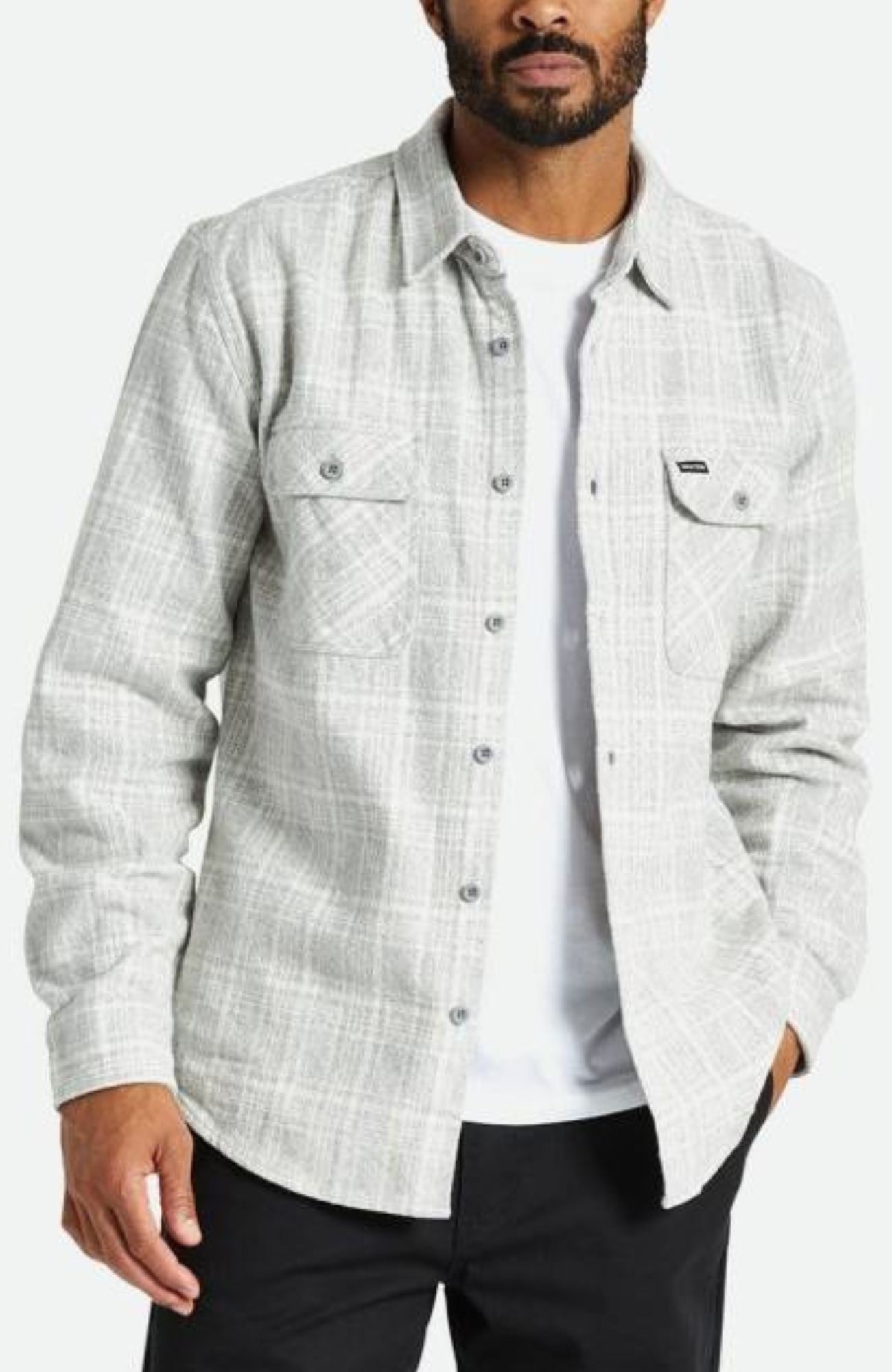Bowery Heavy Weight Long Sleeve Flannel Heather Grey Off White