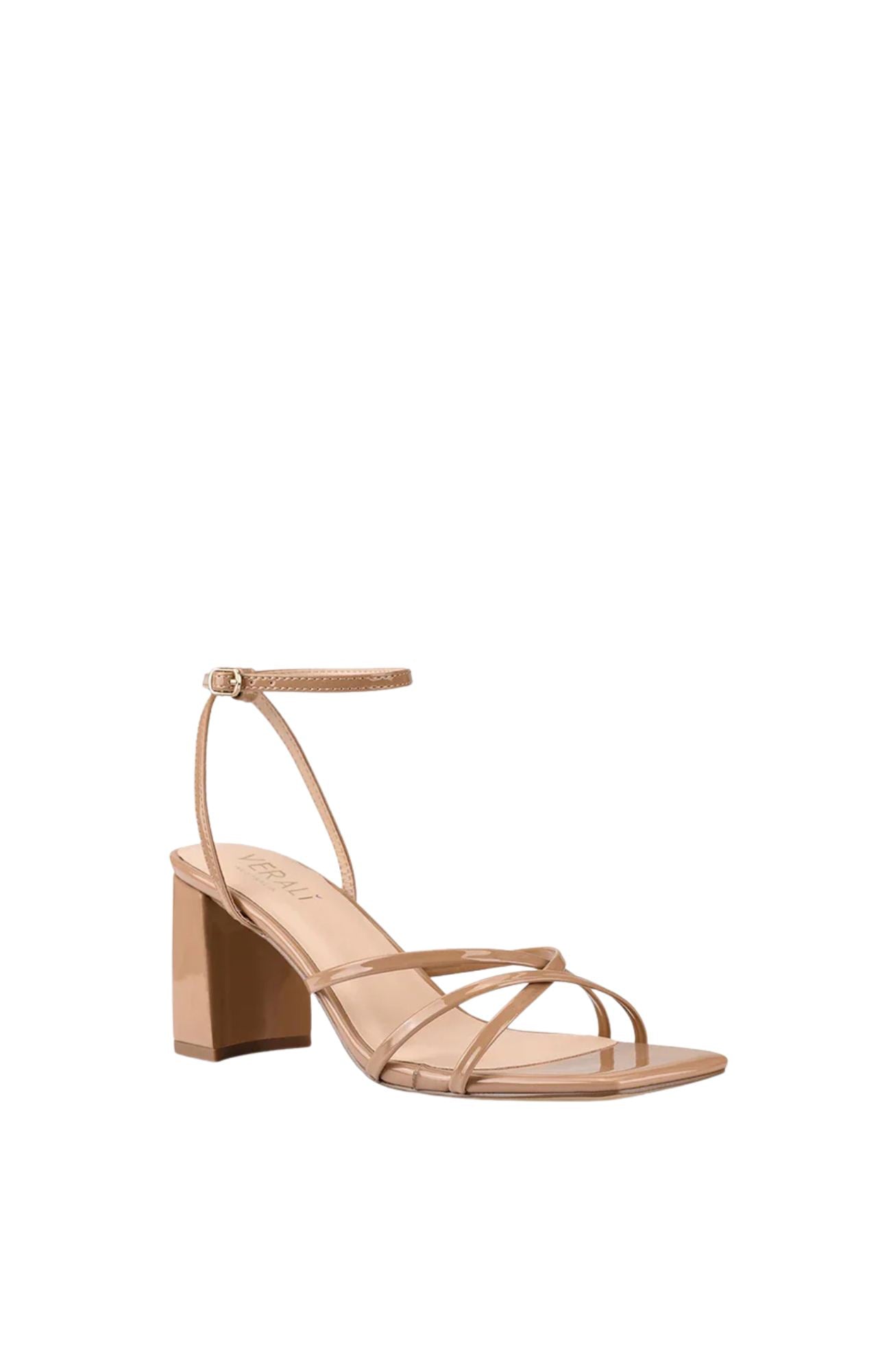 Nakita Block Heel Sandal Dark Camel Patent