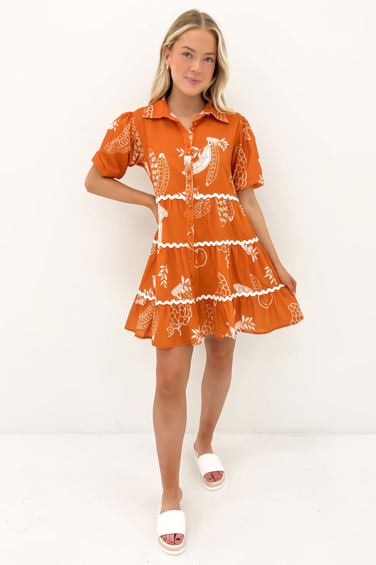Alice Mini Dress Rust White Riviera
