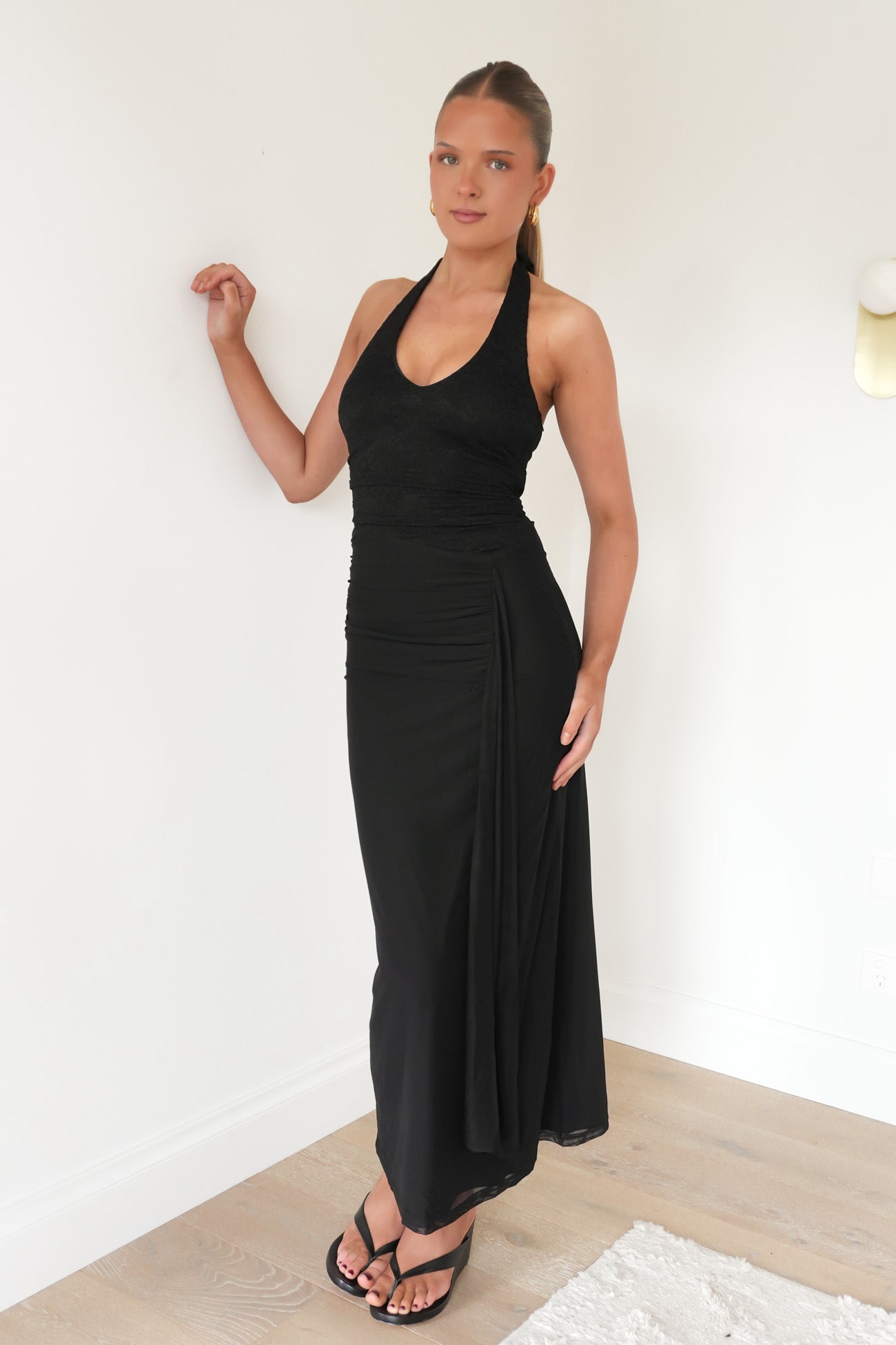 Alya Lace Halter Midi Dress Black