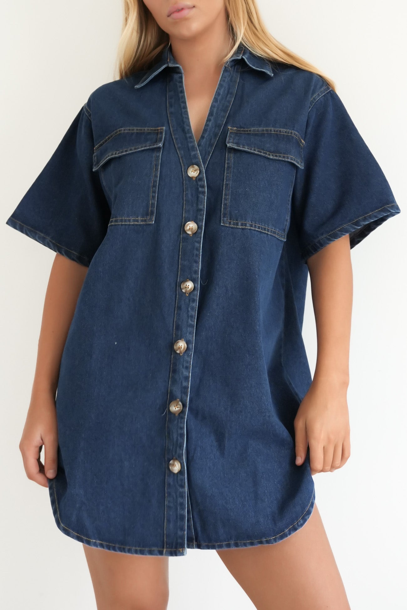 Angie Denim Mini Dress Dark Blue