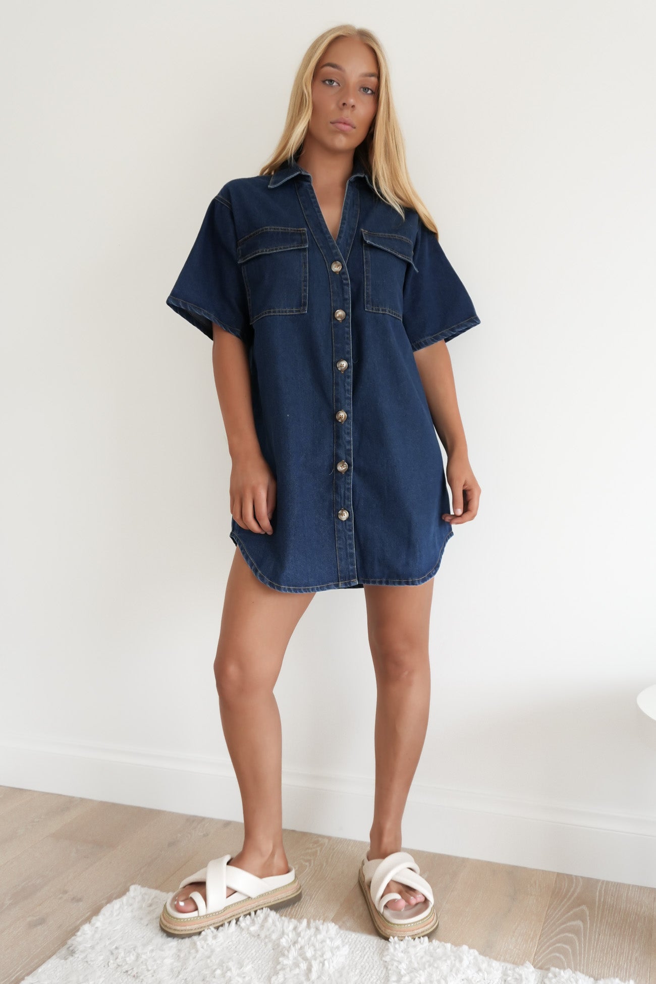 Angie Denim Mini Dress Dark Blue