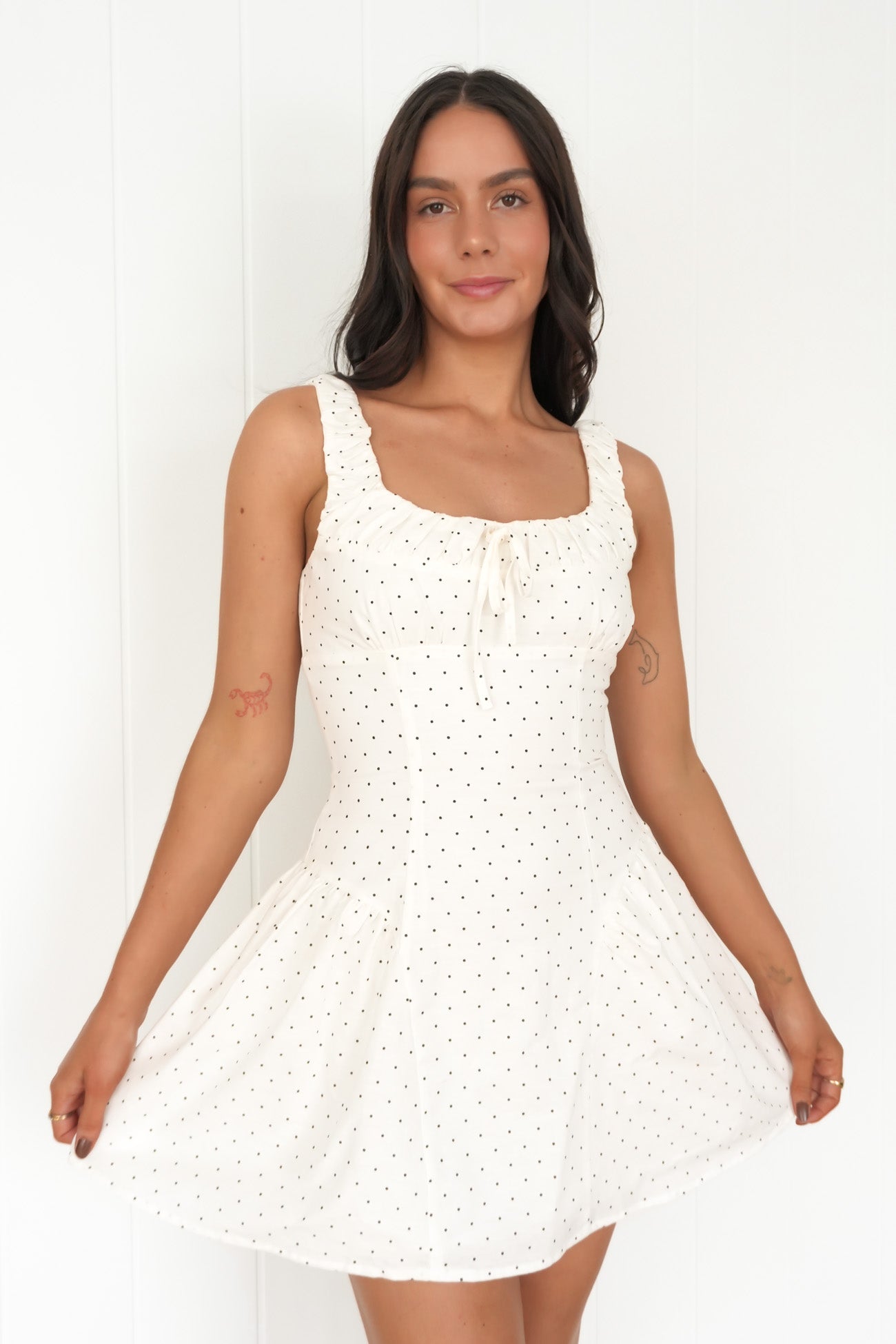 Anny Mini Dress White Polka Dot