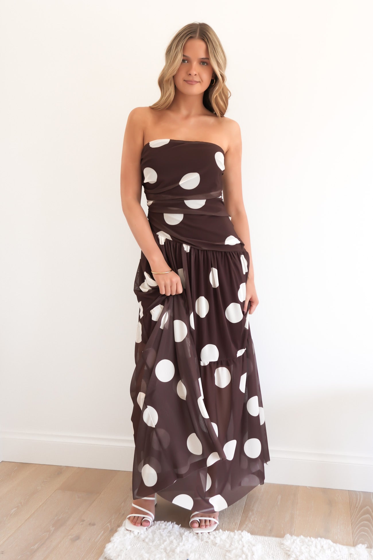 Aruba Maxi Dress Chocolate Polka Dot