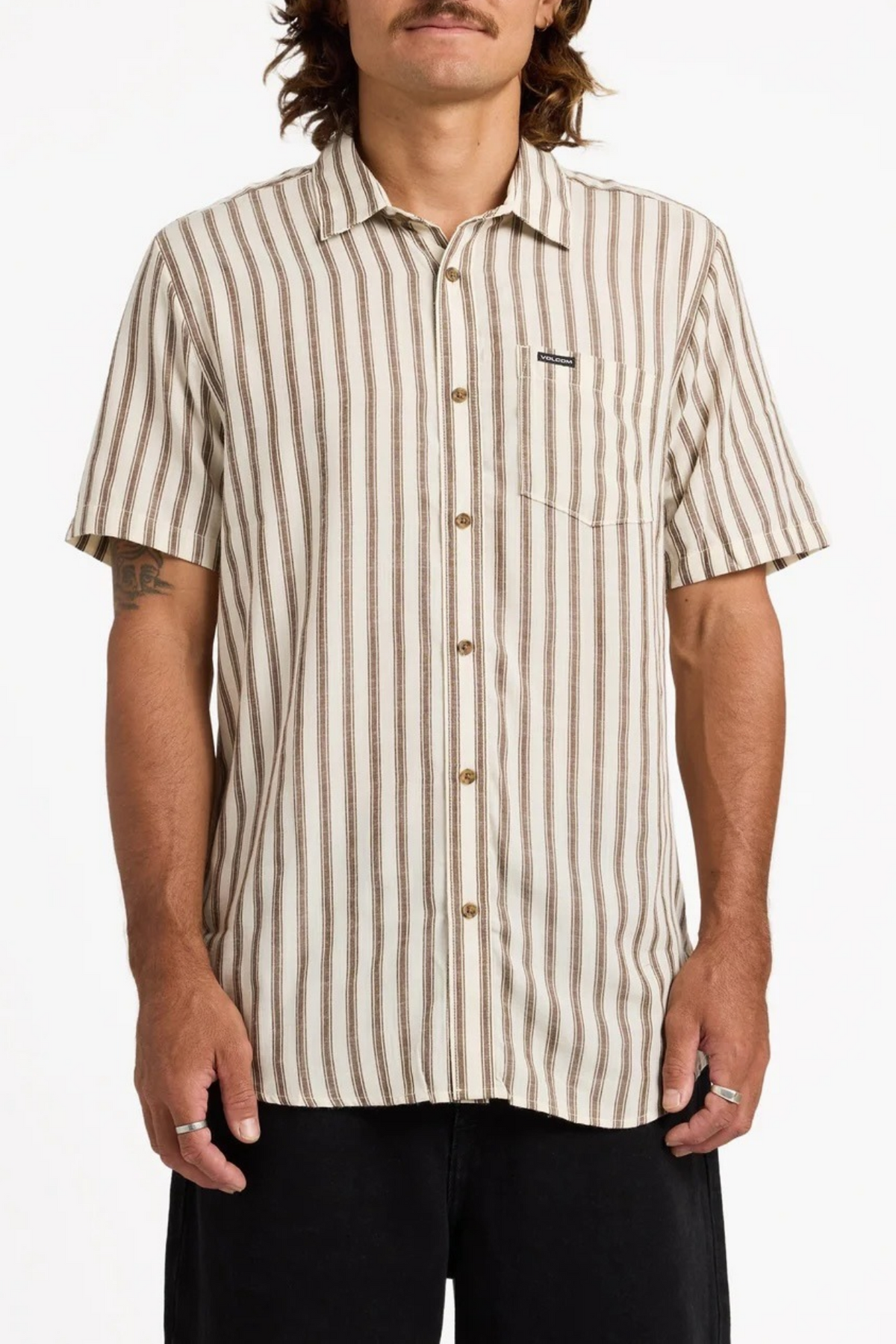 Arvostripe Woven Short Sleeve Shirt Dark Earth