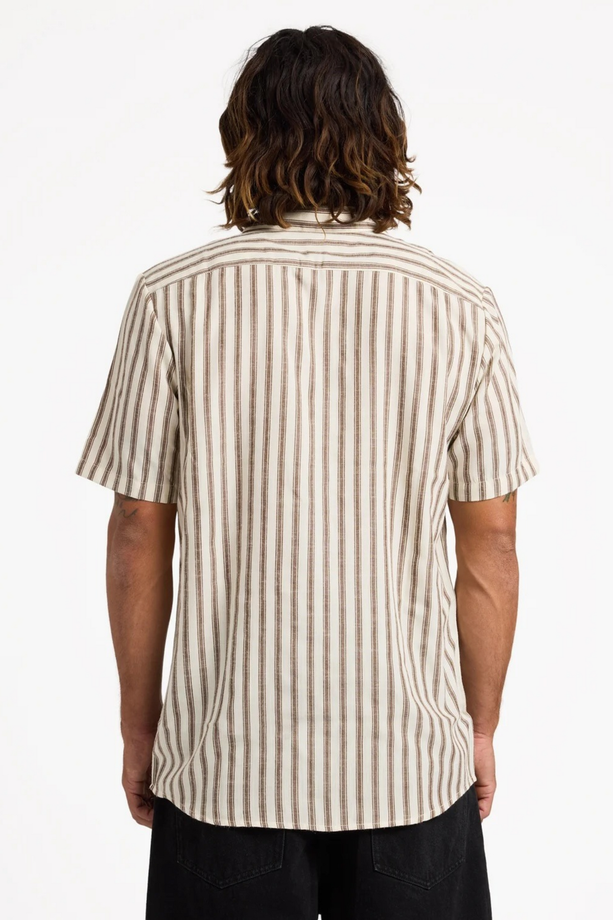 Arvostripe Woven Short Sleeve Shirt Dark Earth
