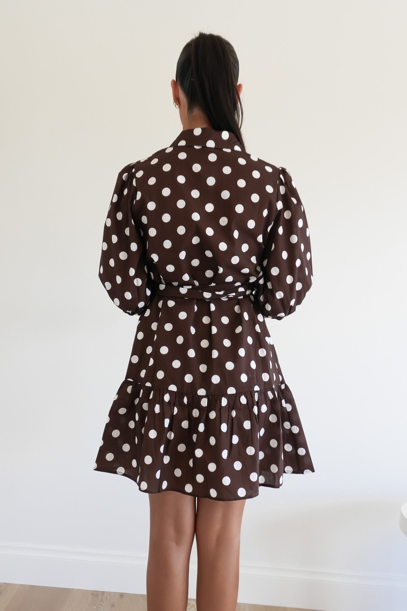 Ayden Mini Dress Chocolate Polka Dot