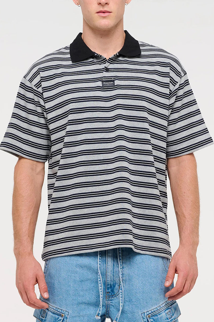 Bobby Stripe Polo Grey Marle Navy