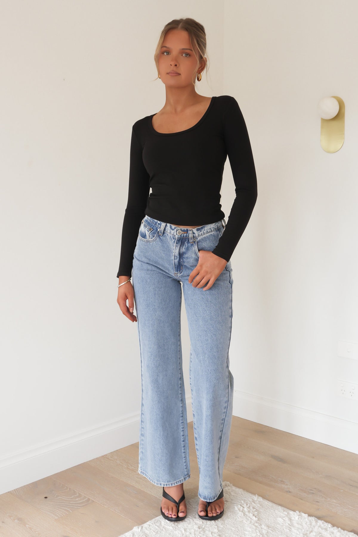 BZ Luxe Rib Long Sleeve Top Black