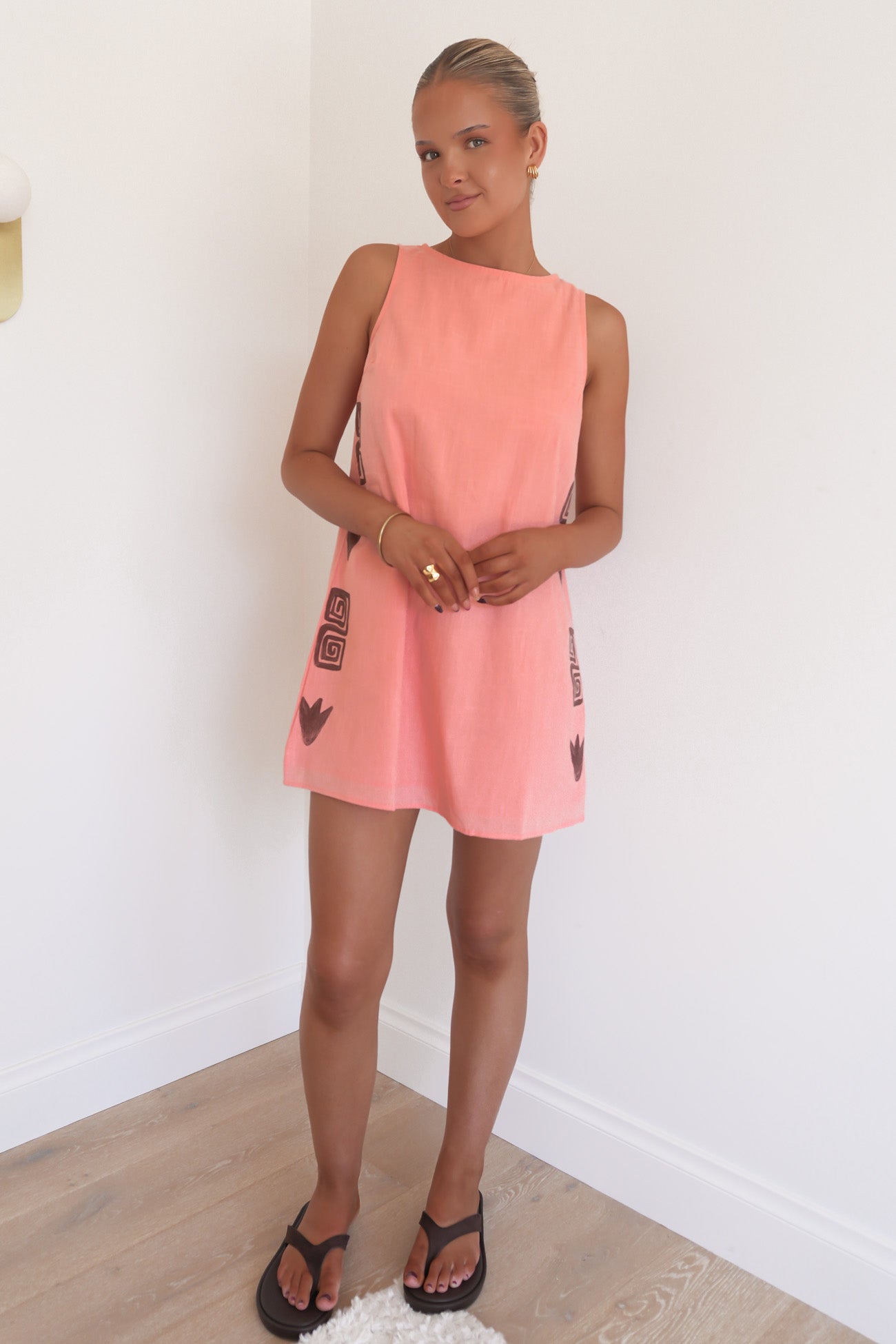 Bessie Mini Dress Peach Brown