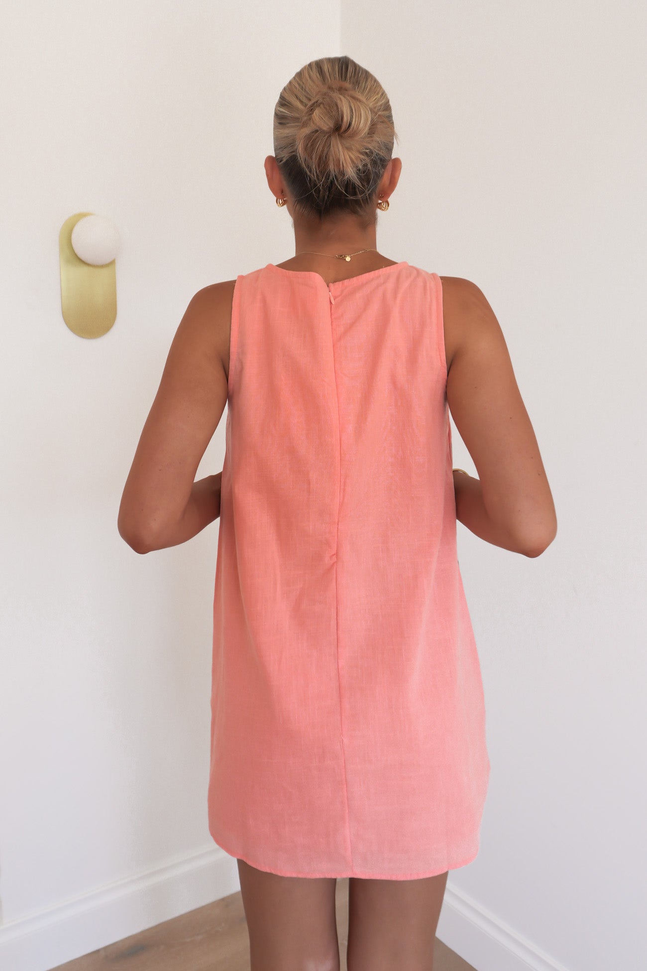 Bessie Mini Dress Peach Brown