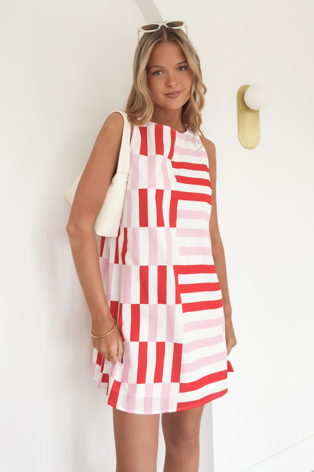 Bessie Mini Dress Pink Geo Stripe