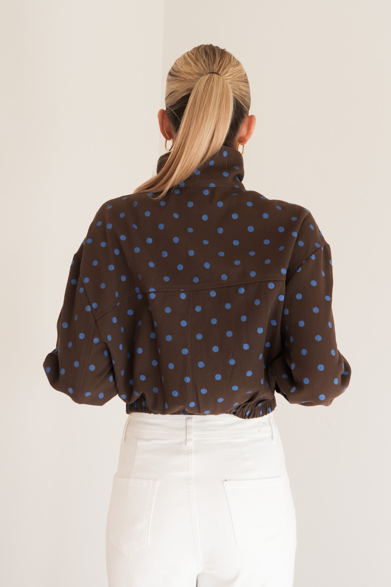 Brittany Denim Jacket Chocolate Blue Polka Dot