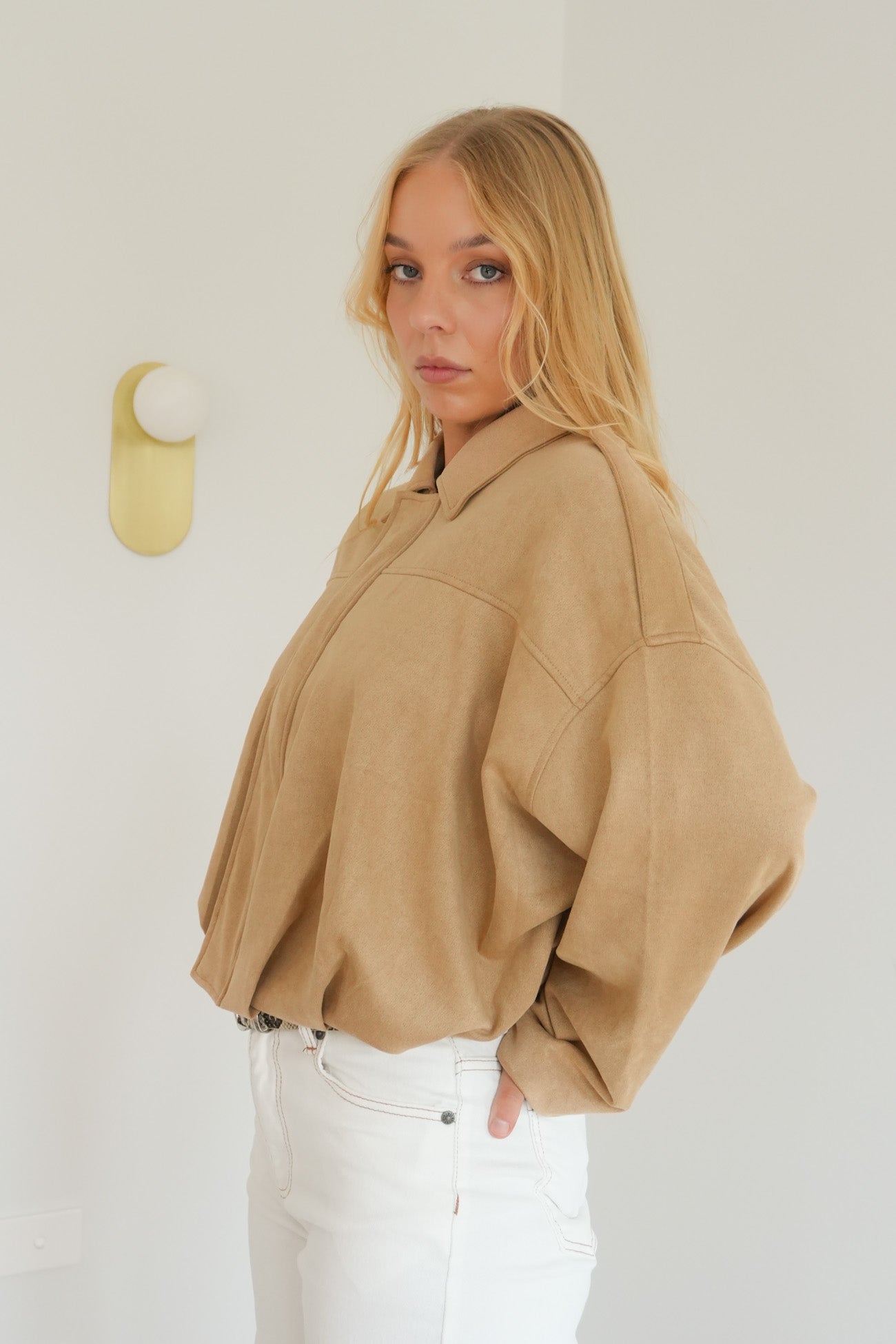 Brooke Suede Bomber Beige