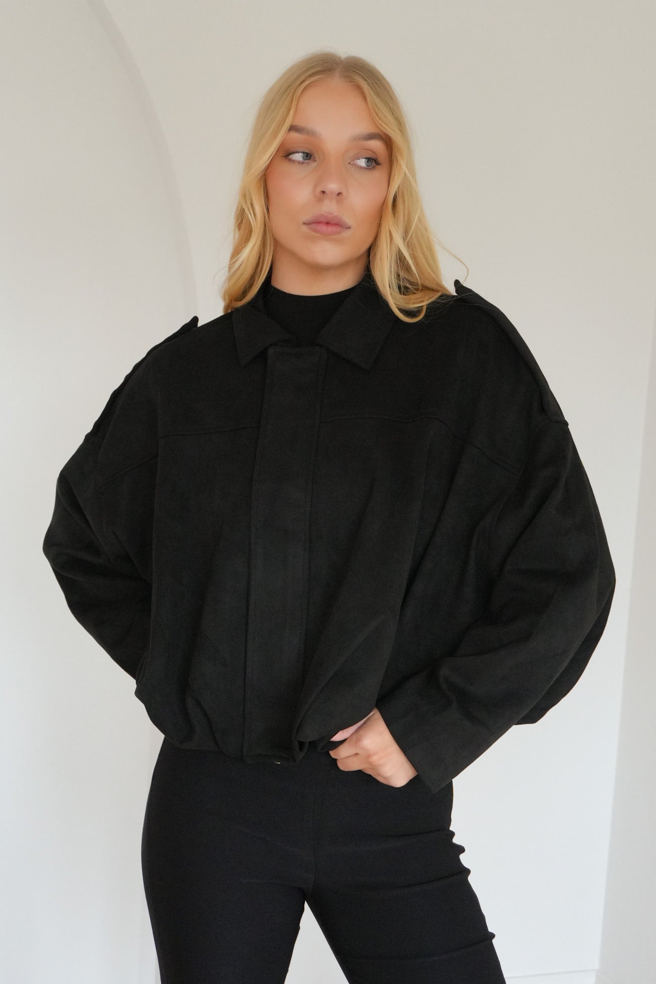 Brooke Suede Bomber Black
