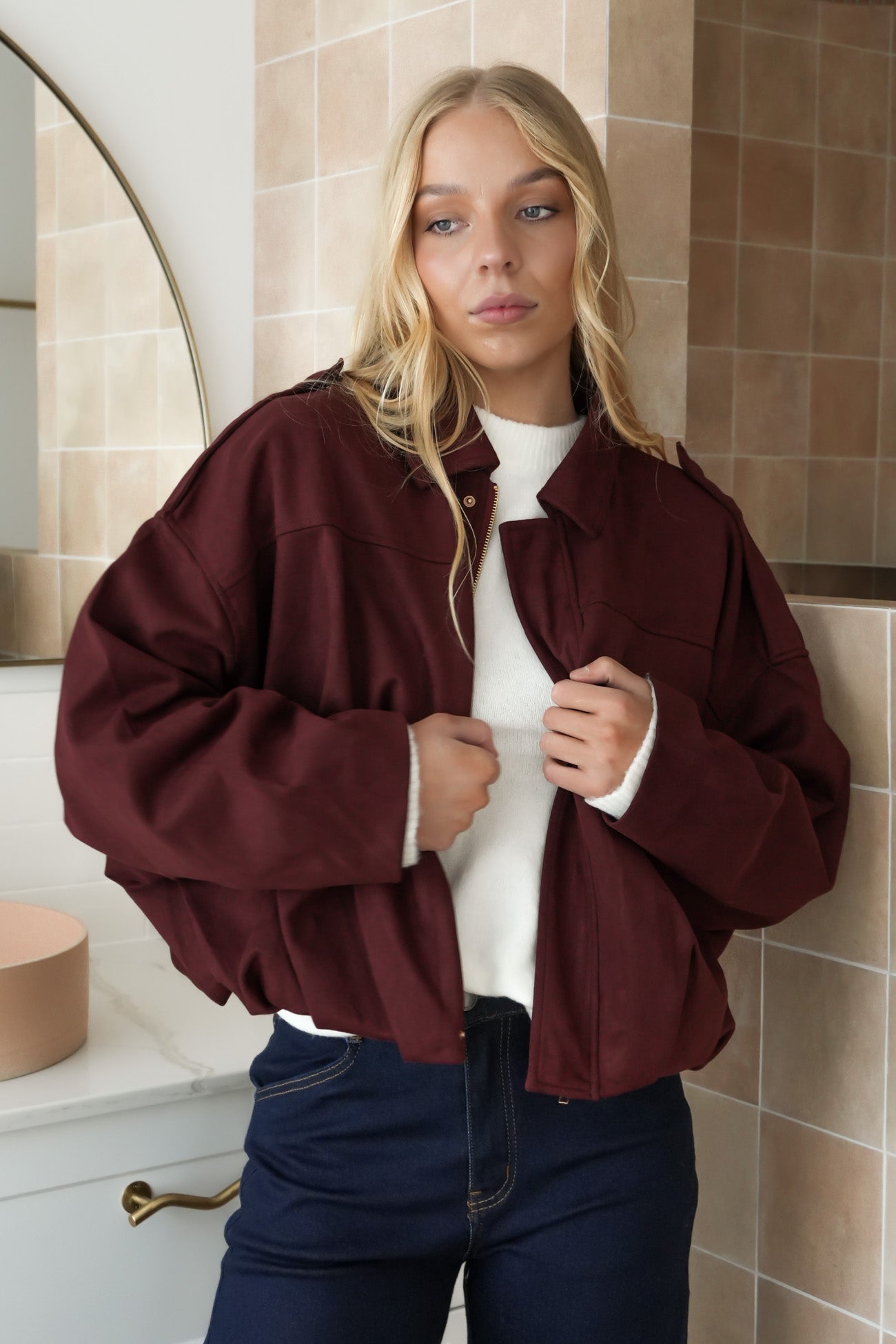 Brooke Suede Bomber Wine