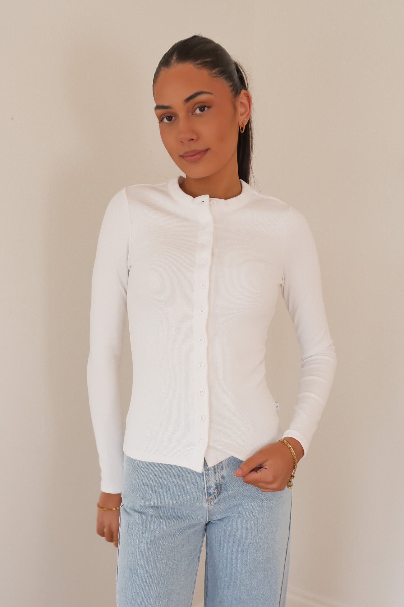 Button Up Long Sleeve Tee White
