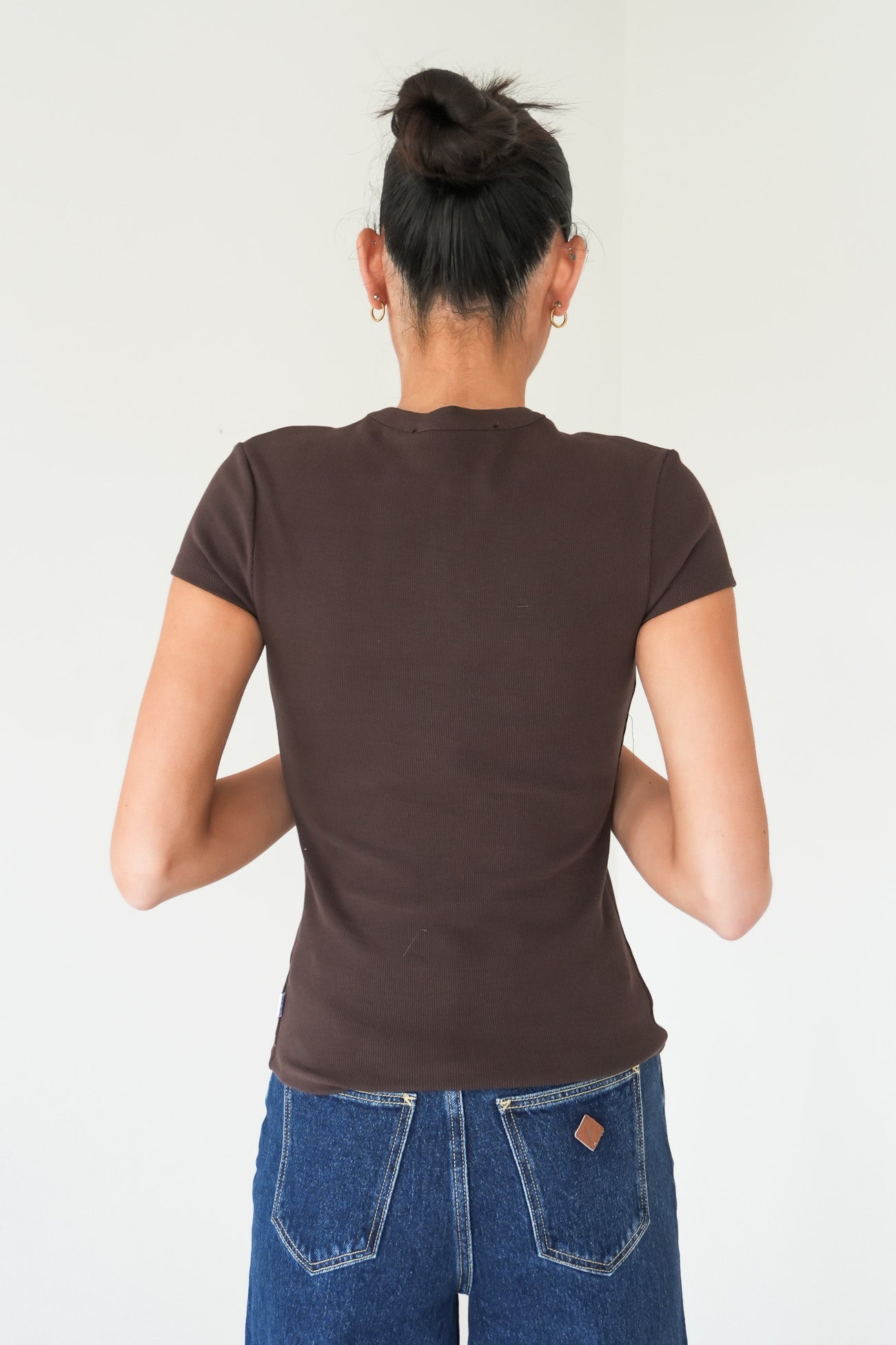 Button Up Short Sleeve Tee Chocolate
