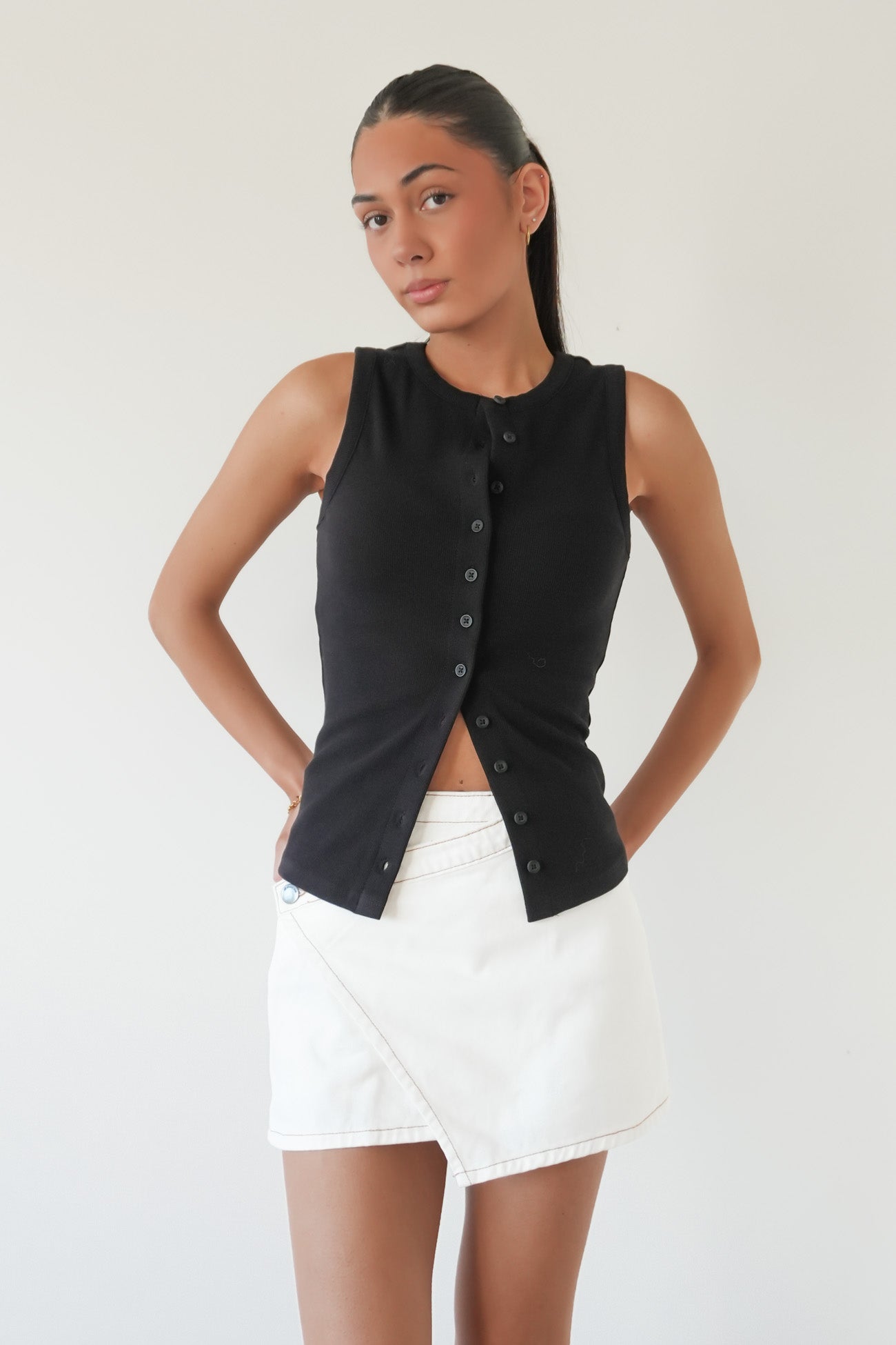 Button Up Tank Black