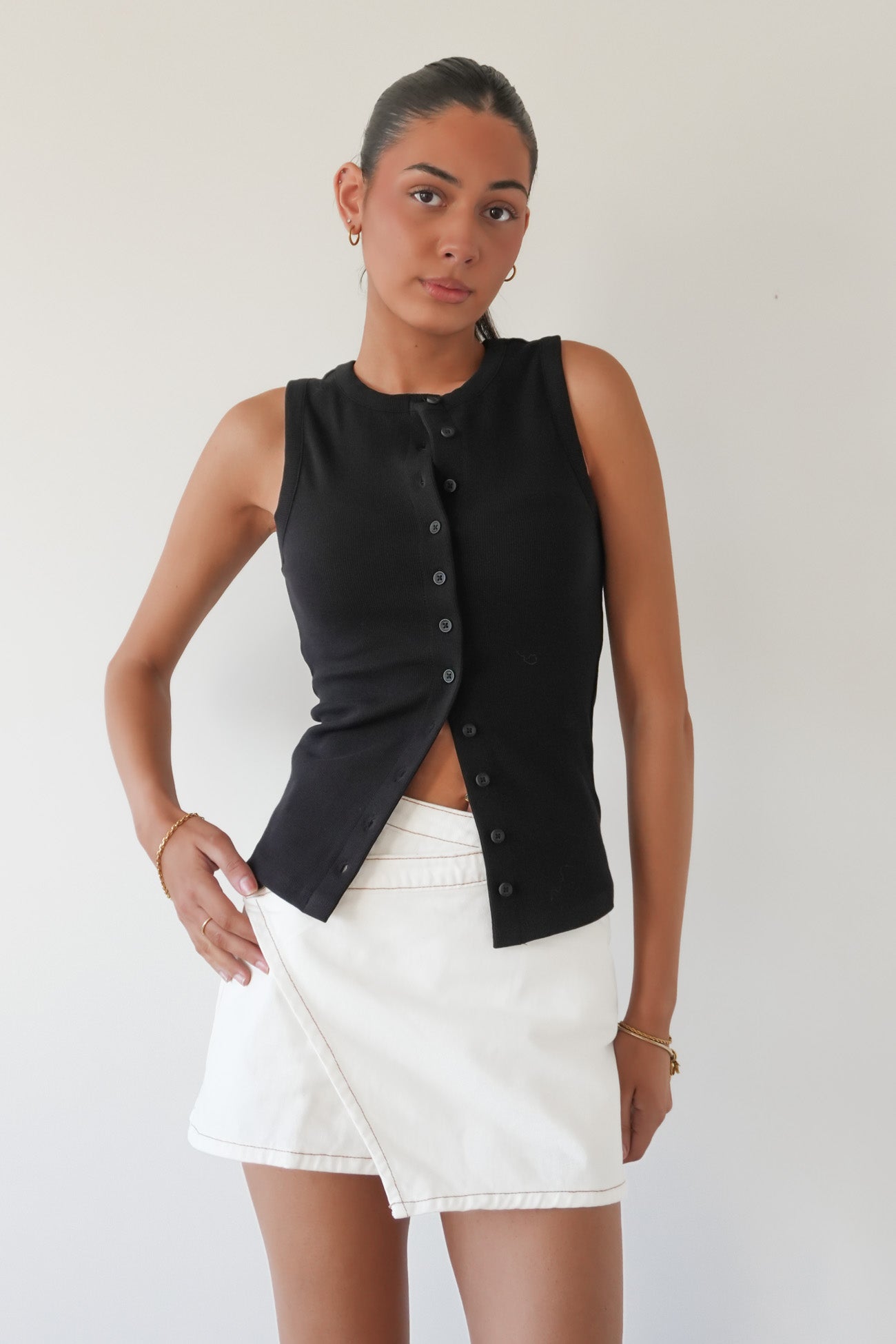 Button Up Tank Black