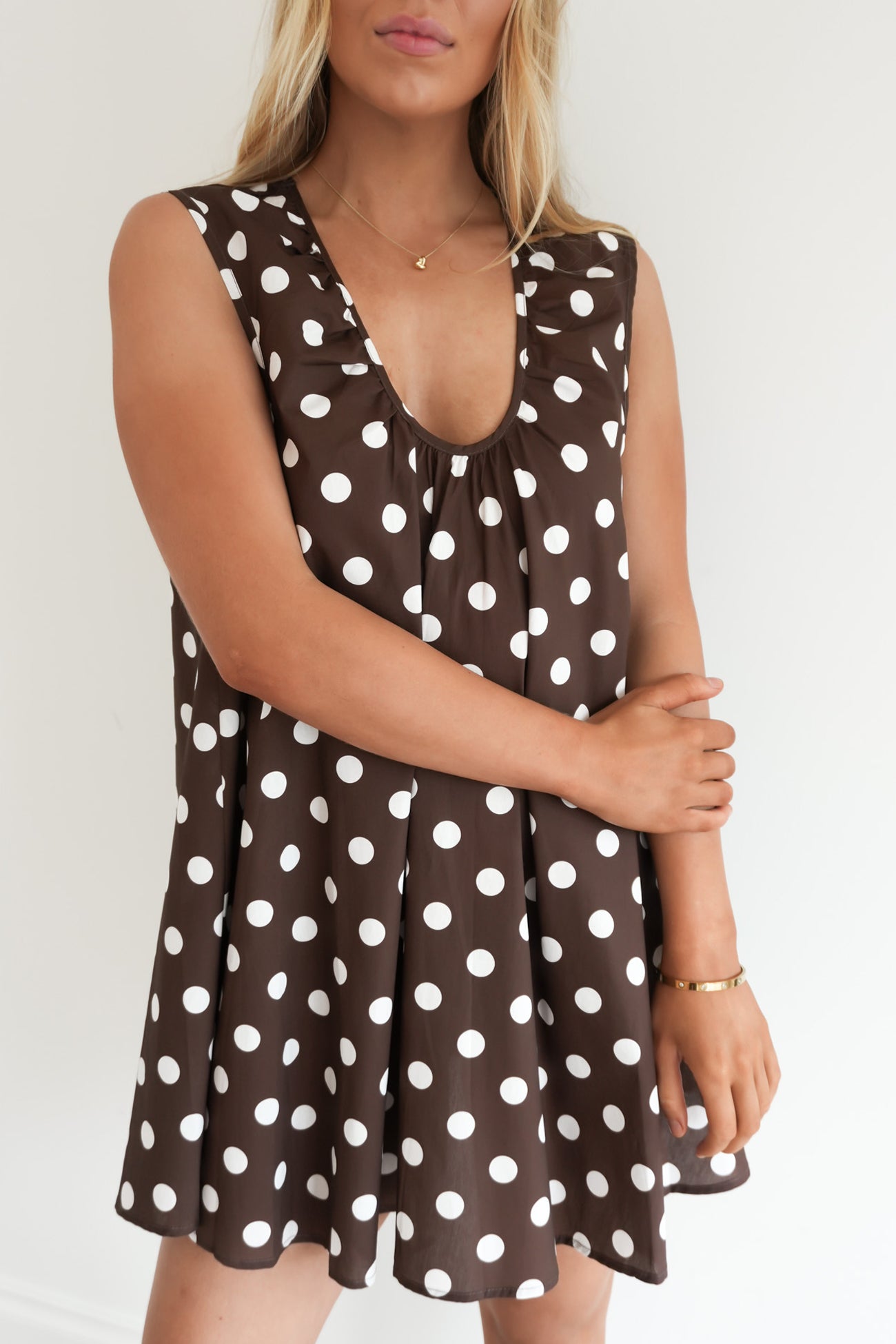 Caitlin Mini Dress Chocolate Polka Dot