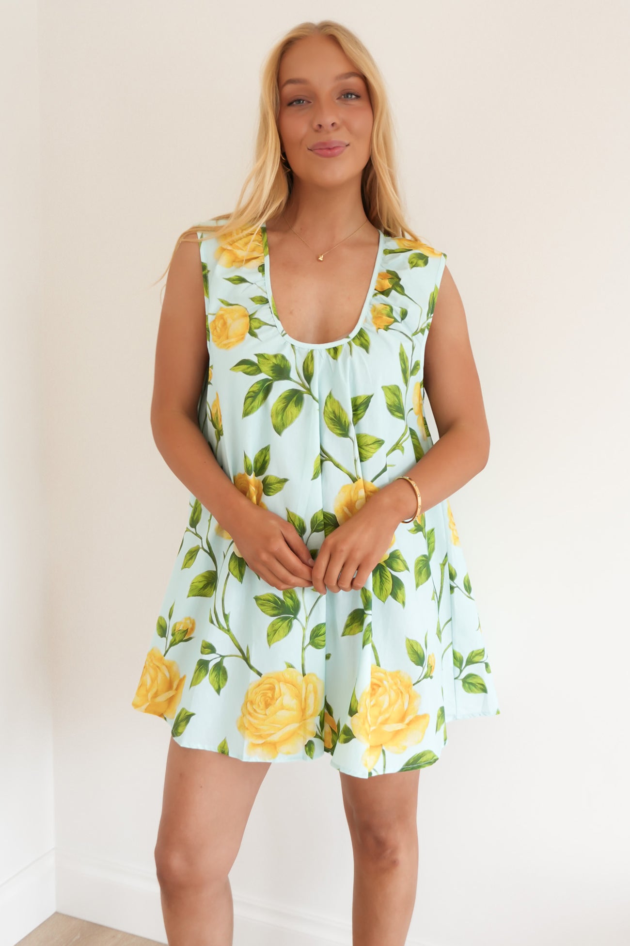Caitlin Mini Dress Lemon Floral