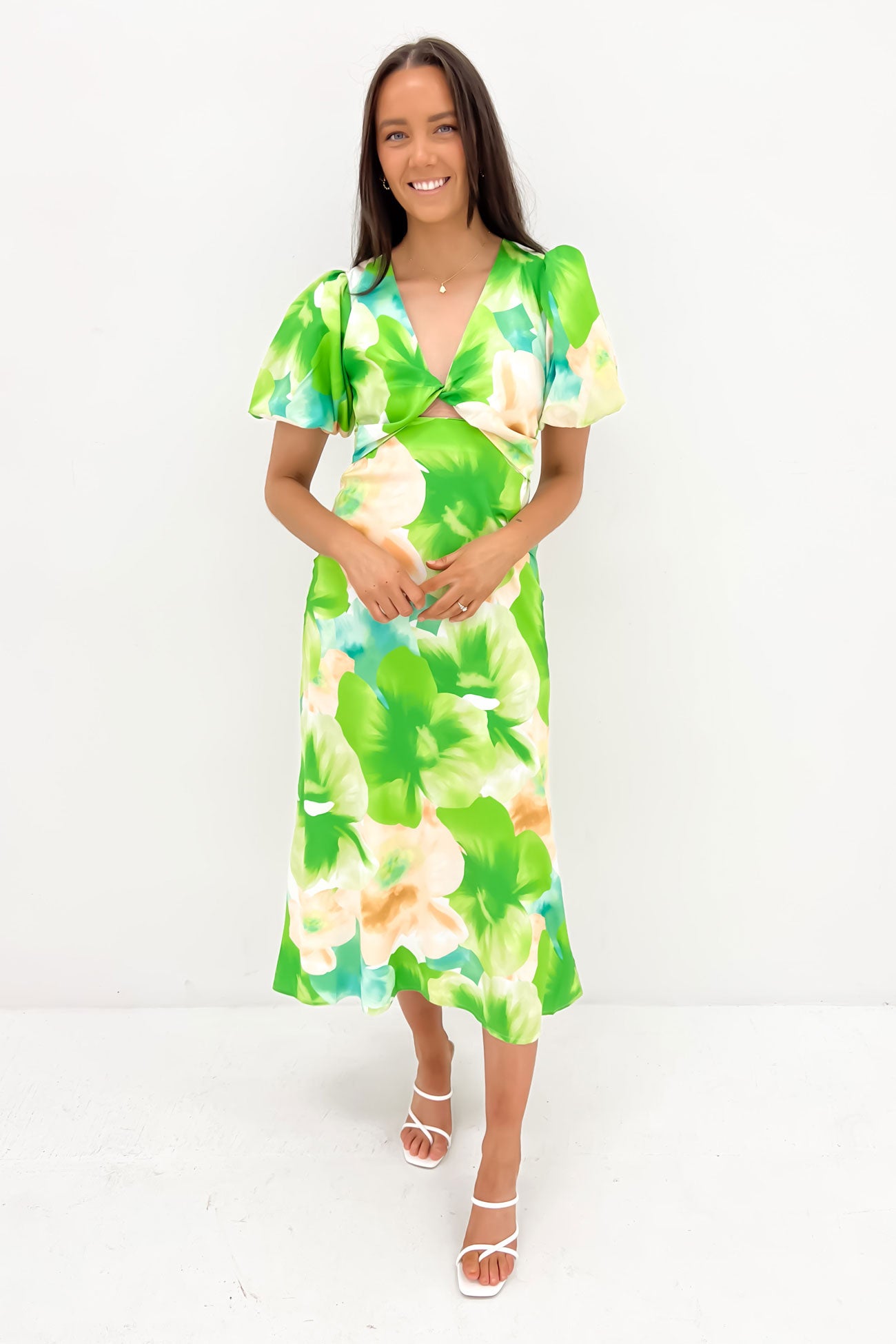 Cale Midi Dress Green Watercolour