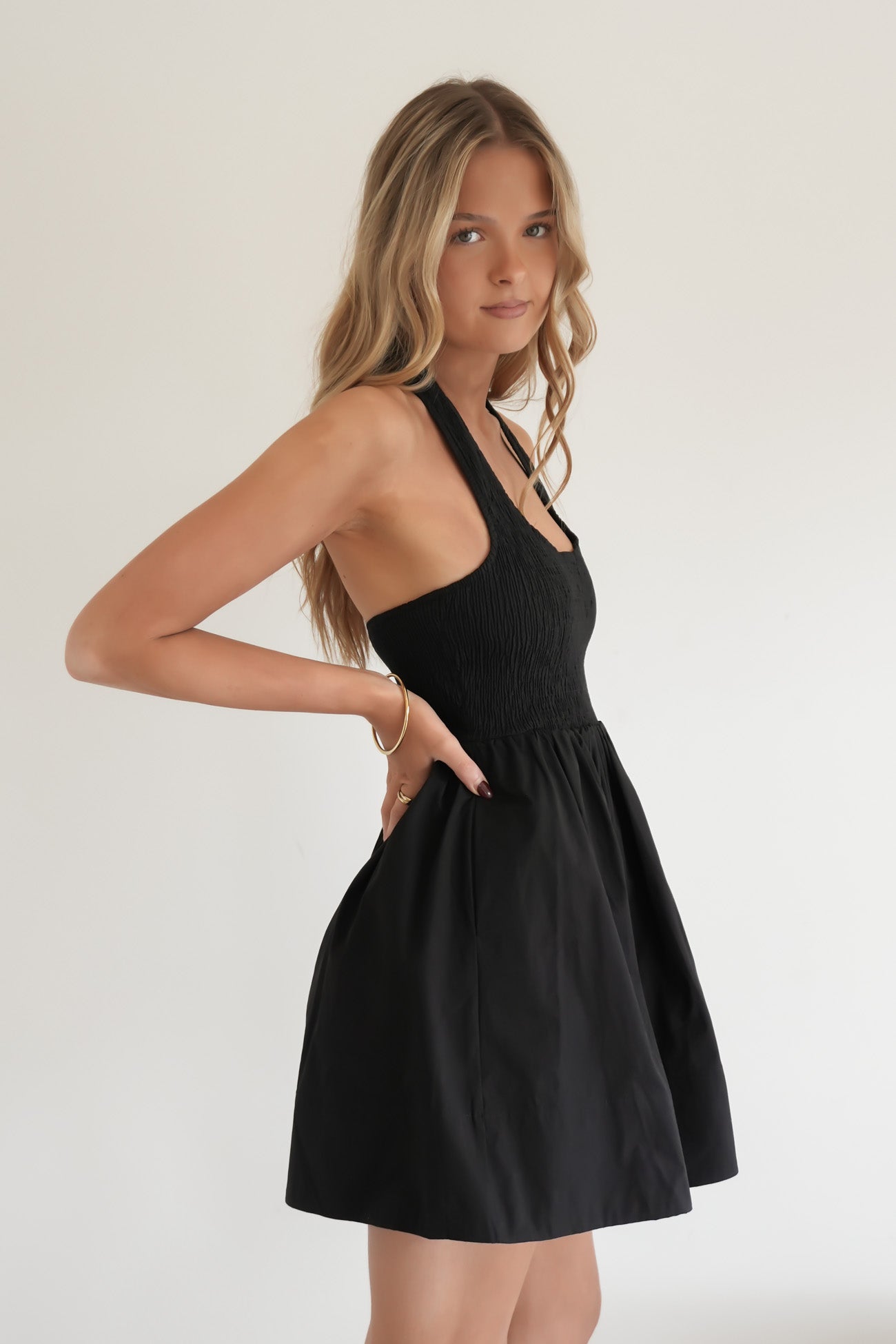 Camelia Halter Mini Dress Black