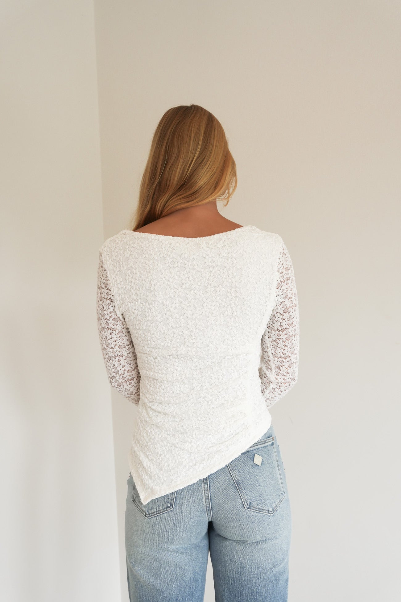 Cate Lace Long Sleeve Top White