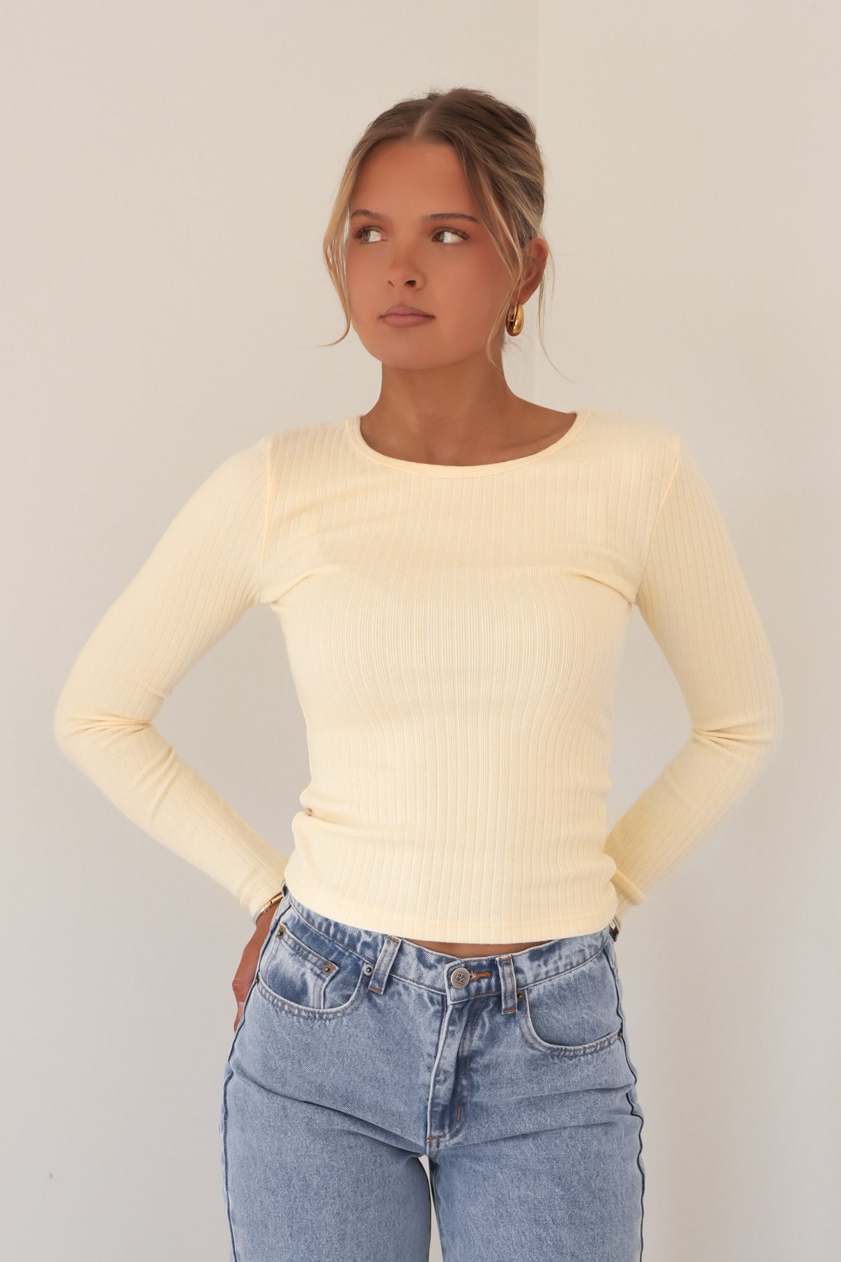 Chase Rib Long Sleeve Beige