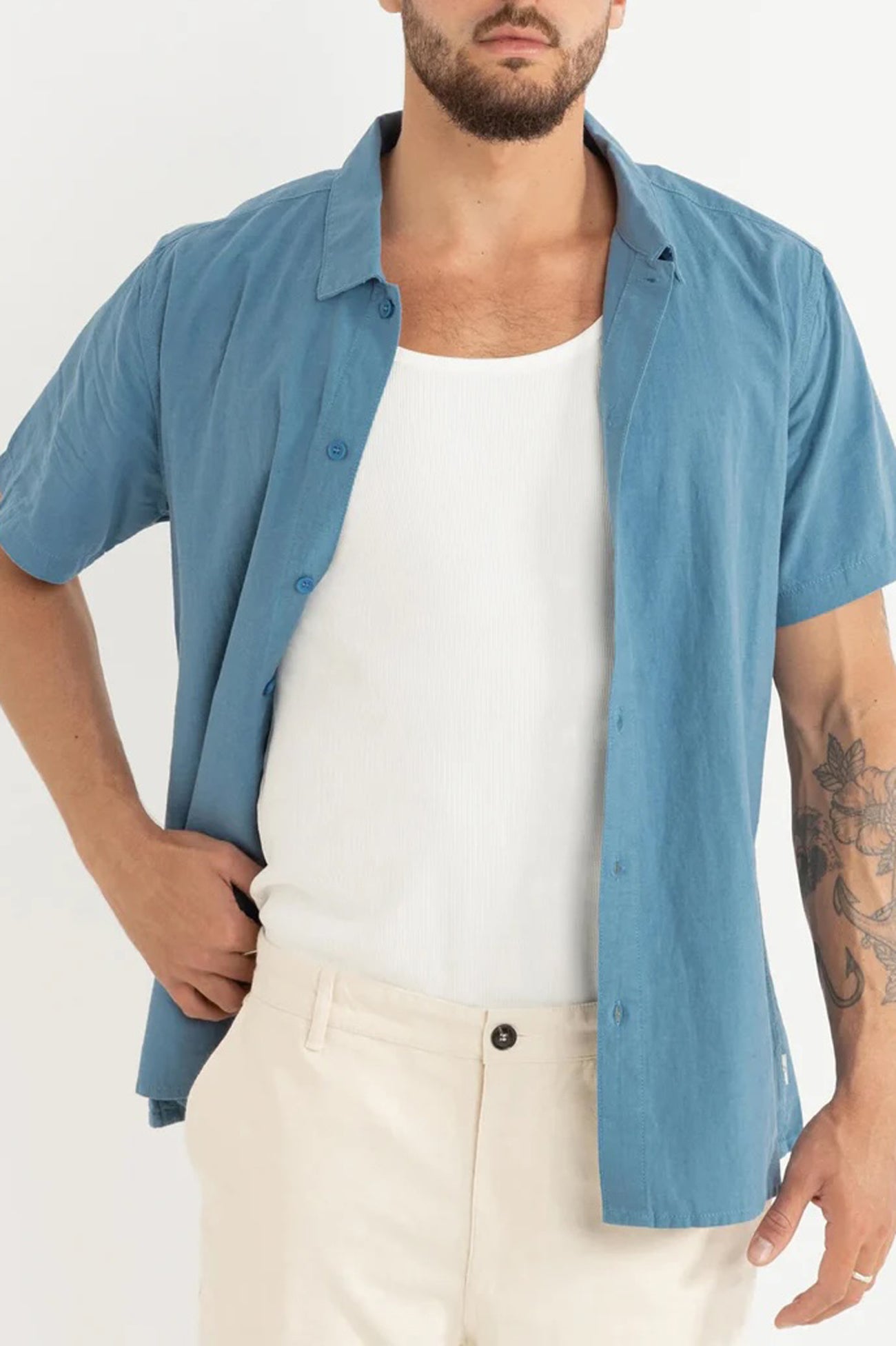 Classic Linen Short Sleeve Shirt Mineral Blue