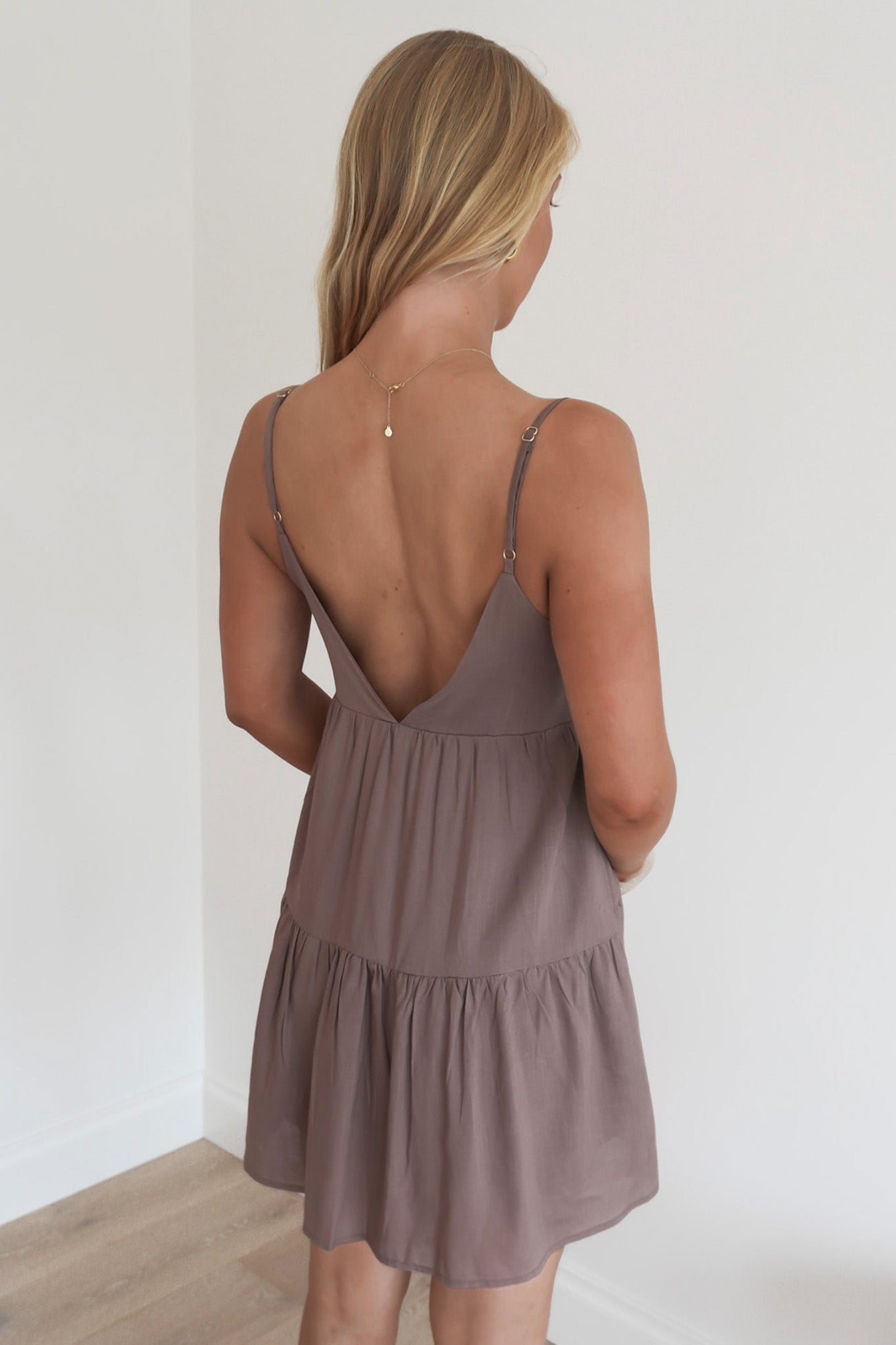 Classic Tiered Mini Dress Taupe