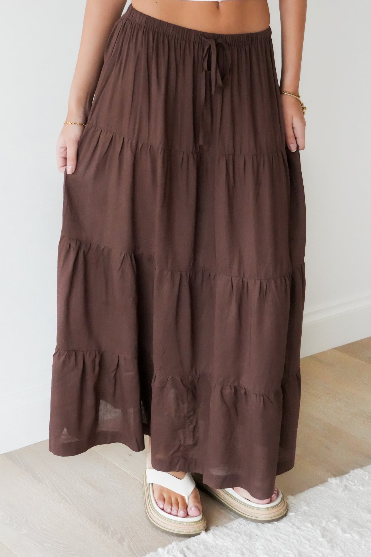 Classic Tiered Maxi Skirt Chocolate