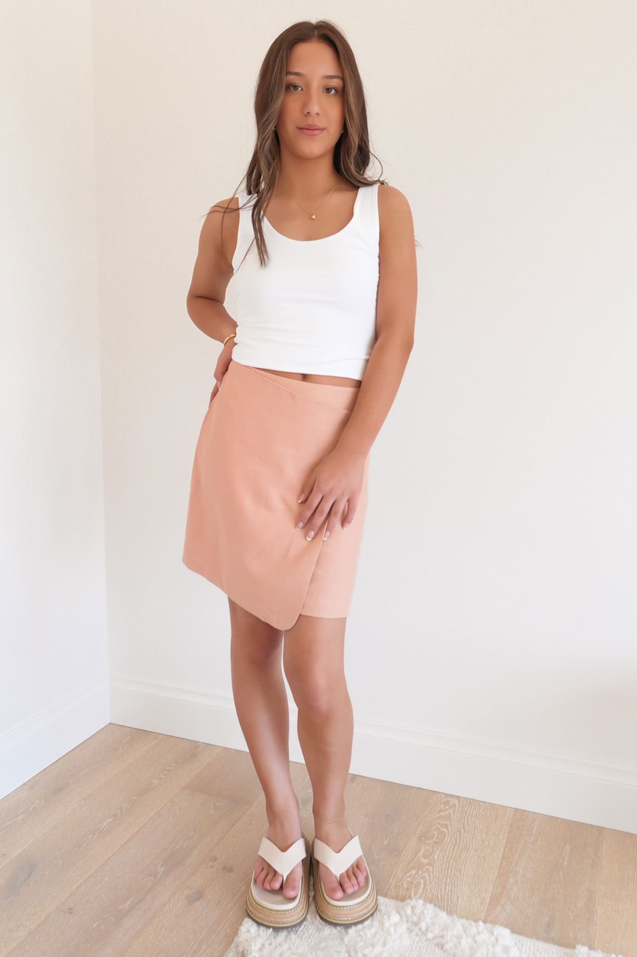 Coast Mini Wrap Skirt Peach