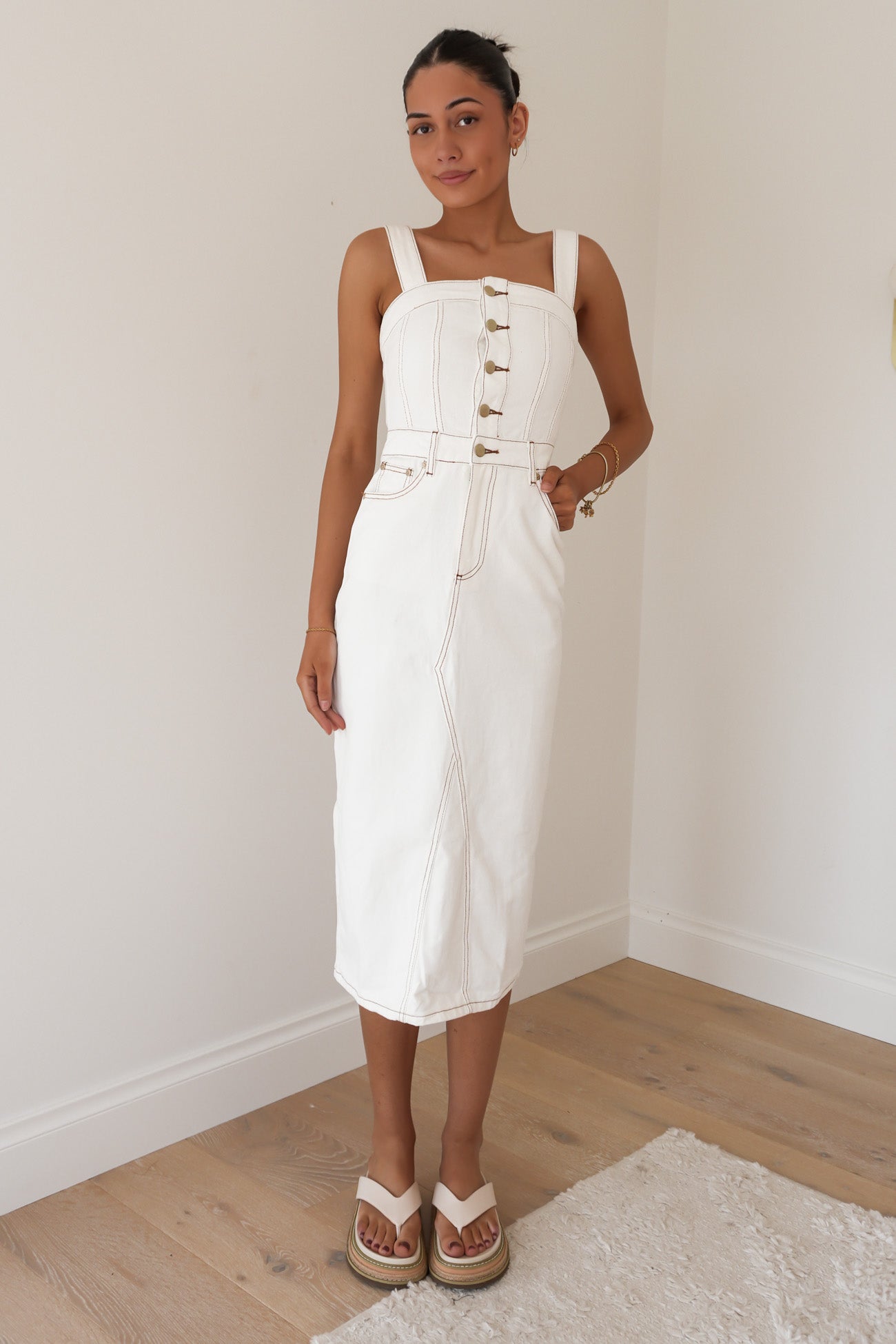 Coco Denim Midi Dress Vintage White