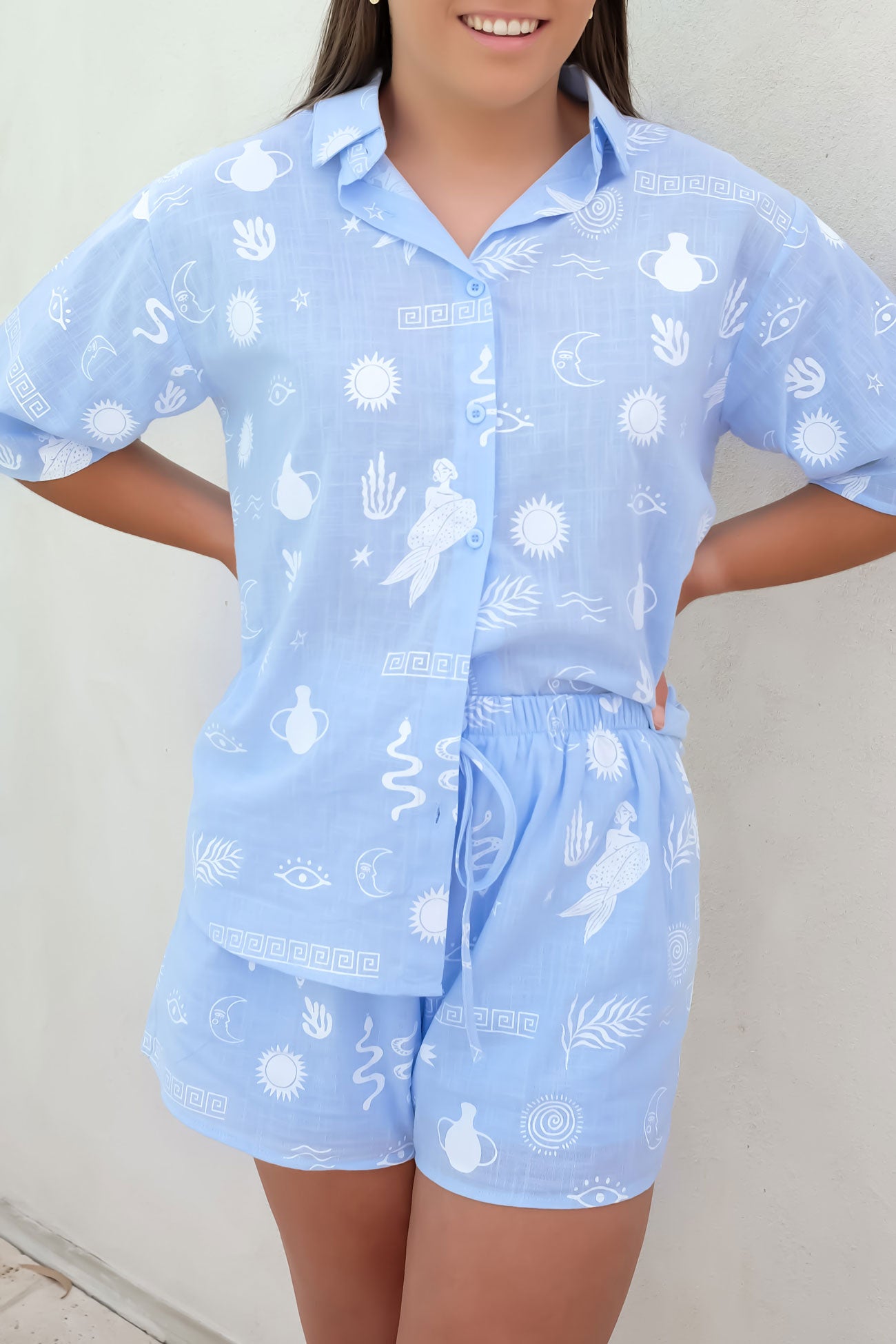 Corfu Set Blue White Greek Sun Moon