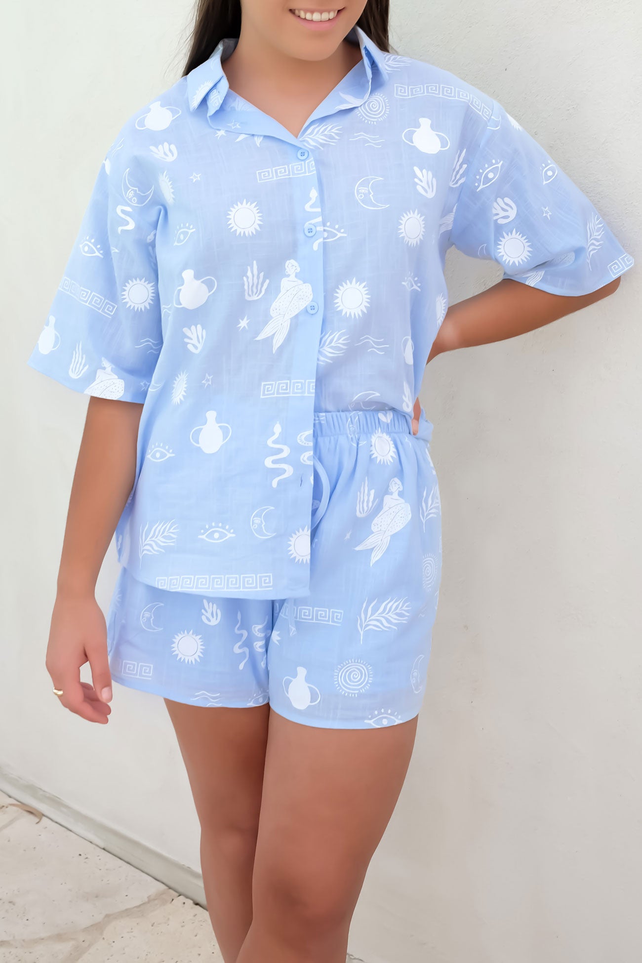 Corfu Set Blue White Greek Sun Moon