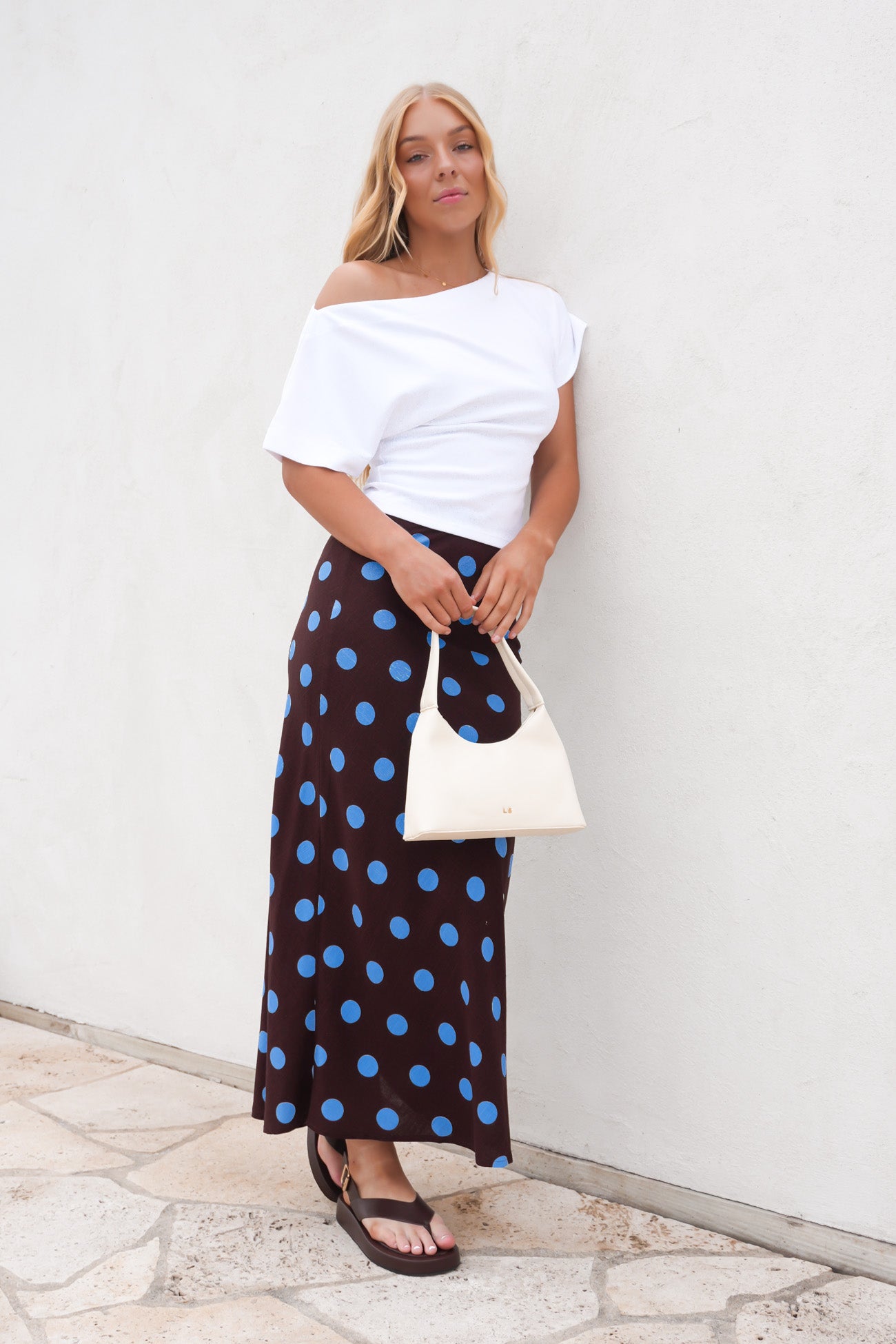 Sabrina Maxi Skirt Chocolate Blue Polka Dot