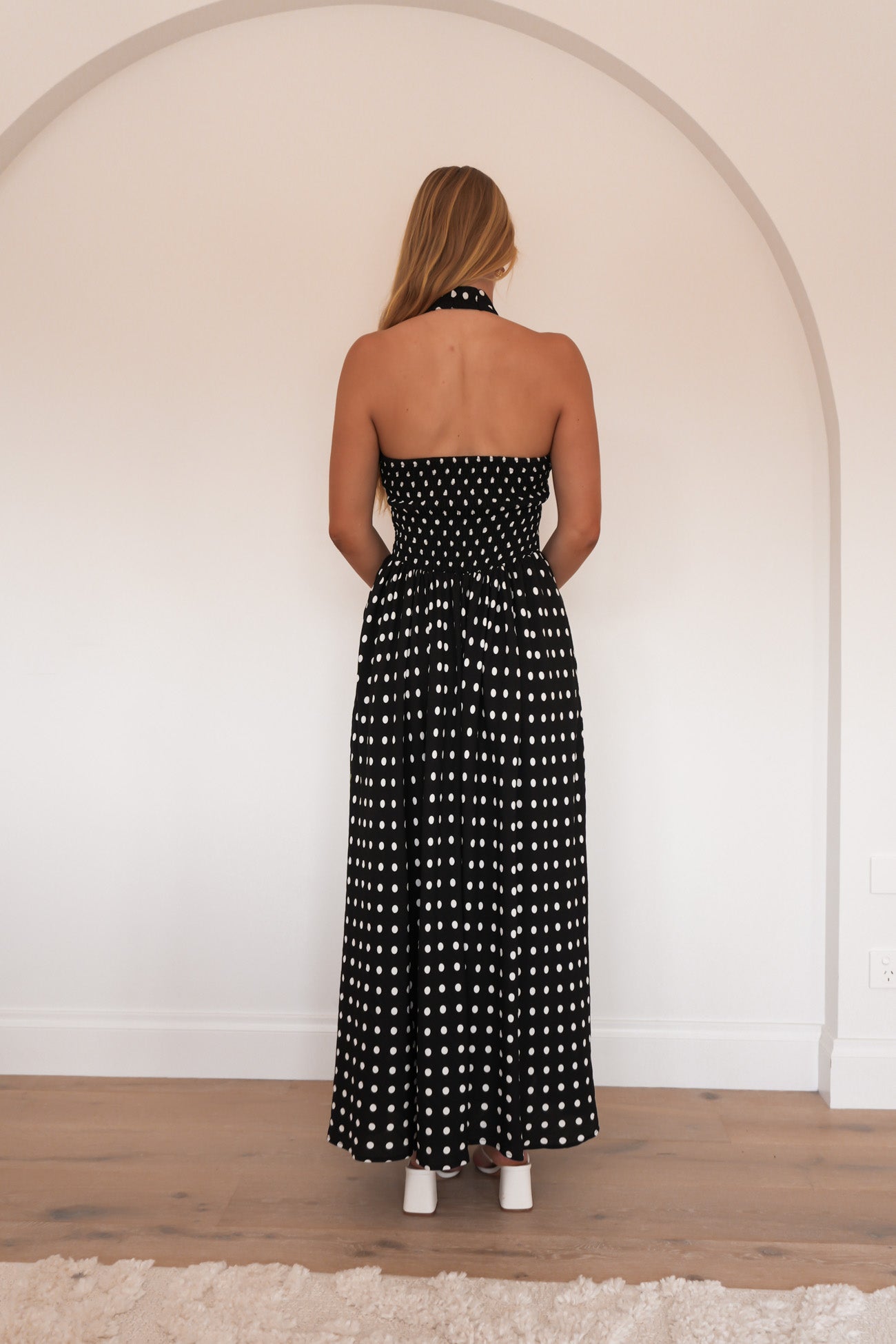 Tammy Halter Maxi Dress Black Polka Dot